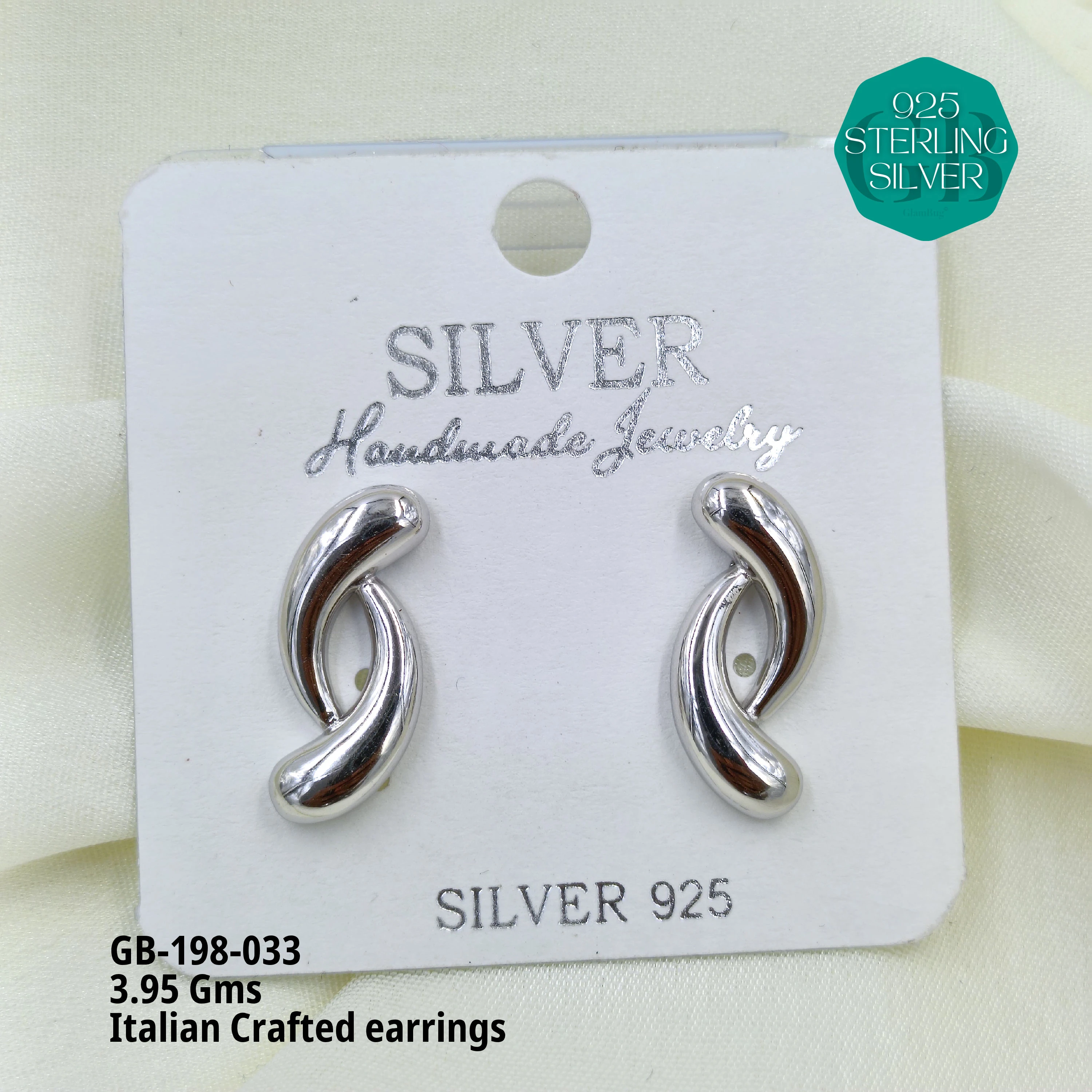 ITALIAN EARRINGS - NON STUDDED - Premium 925 Silver Jewellery - SKU: GB-198-033 - Hyderabad Silver Importers