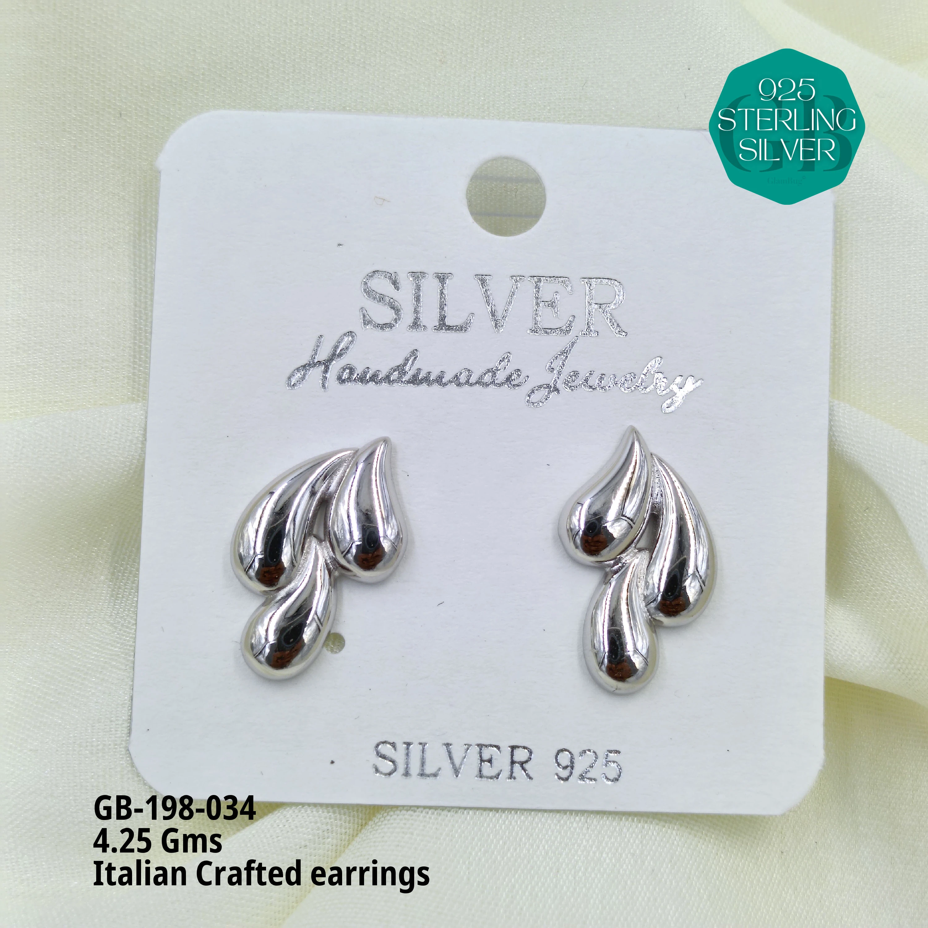 ITALIAN EARRINGS - NON STUDDED - Premium 925 Silver Jewellery - SKU: GB-198-034 - Hyderabad Silver Importers