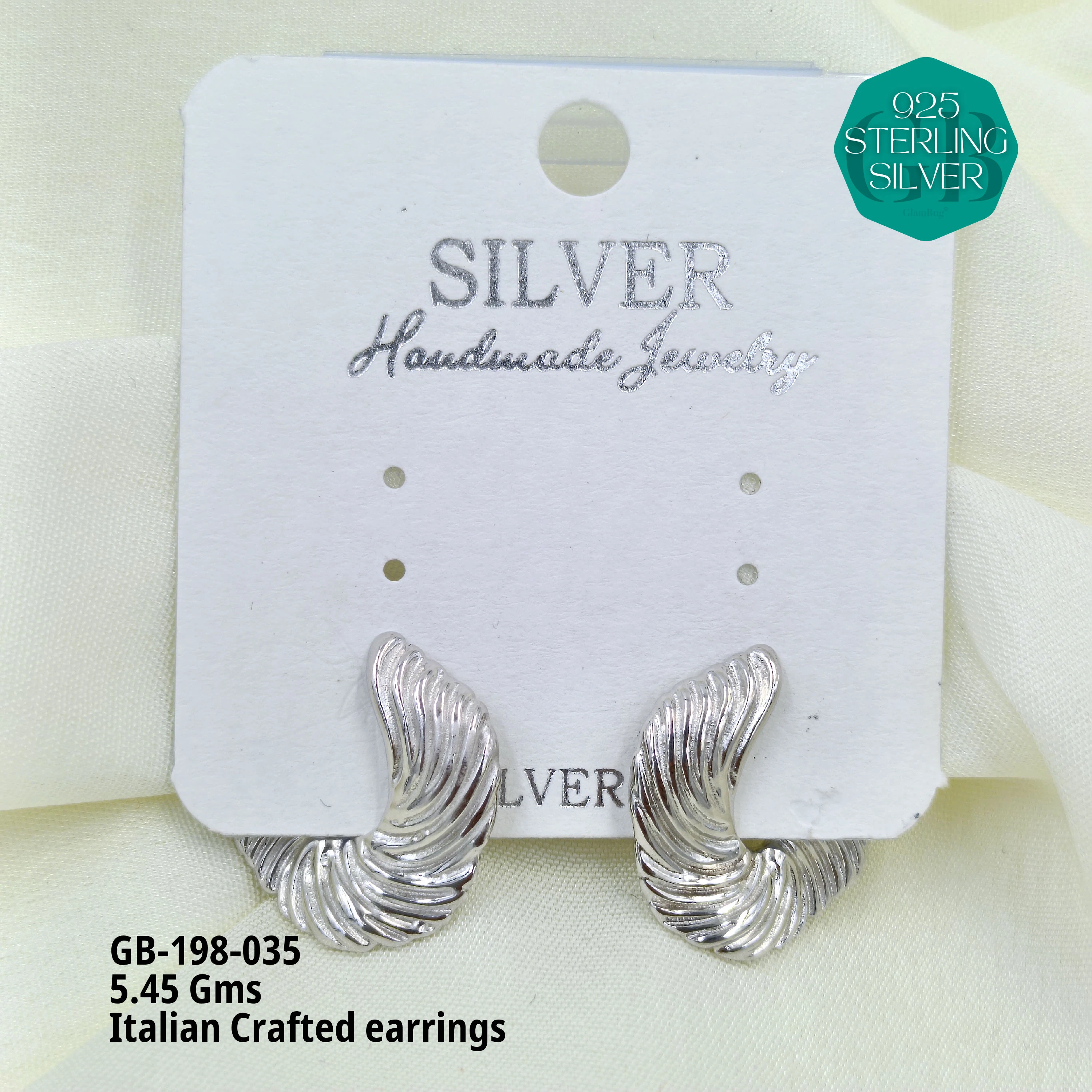 ITALIAN EARRINGS - NON STUDDED - Premium 925 Silver Jewellery - SKU: GB-198-035 - Hyderabad Silver Importers