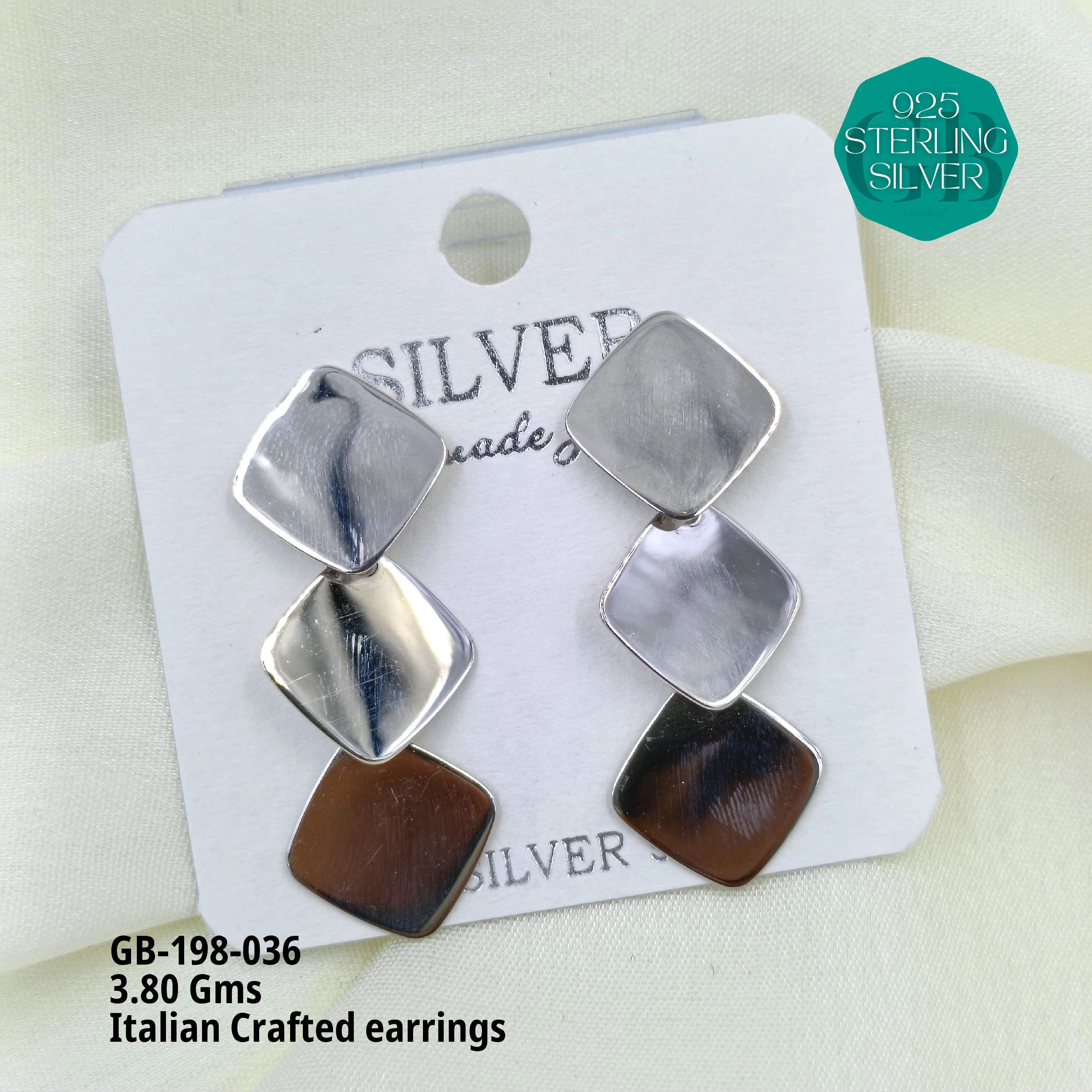 ITALIAN EARRINGS - NON STUDDED - Premium 925 Silver Jewellery - SKU: GB-198-036 - Hyderabad Silver Importers