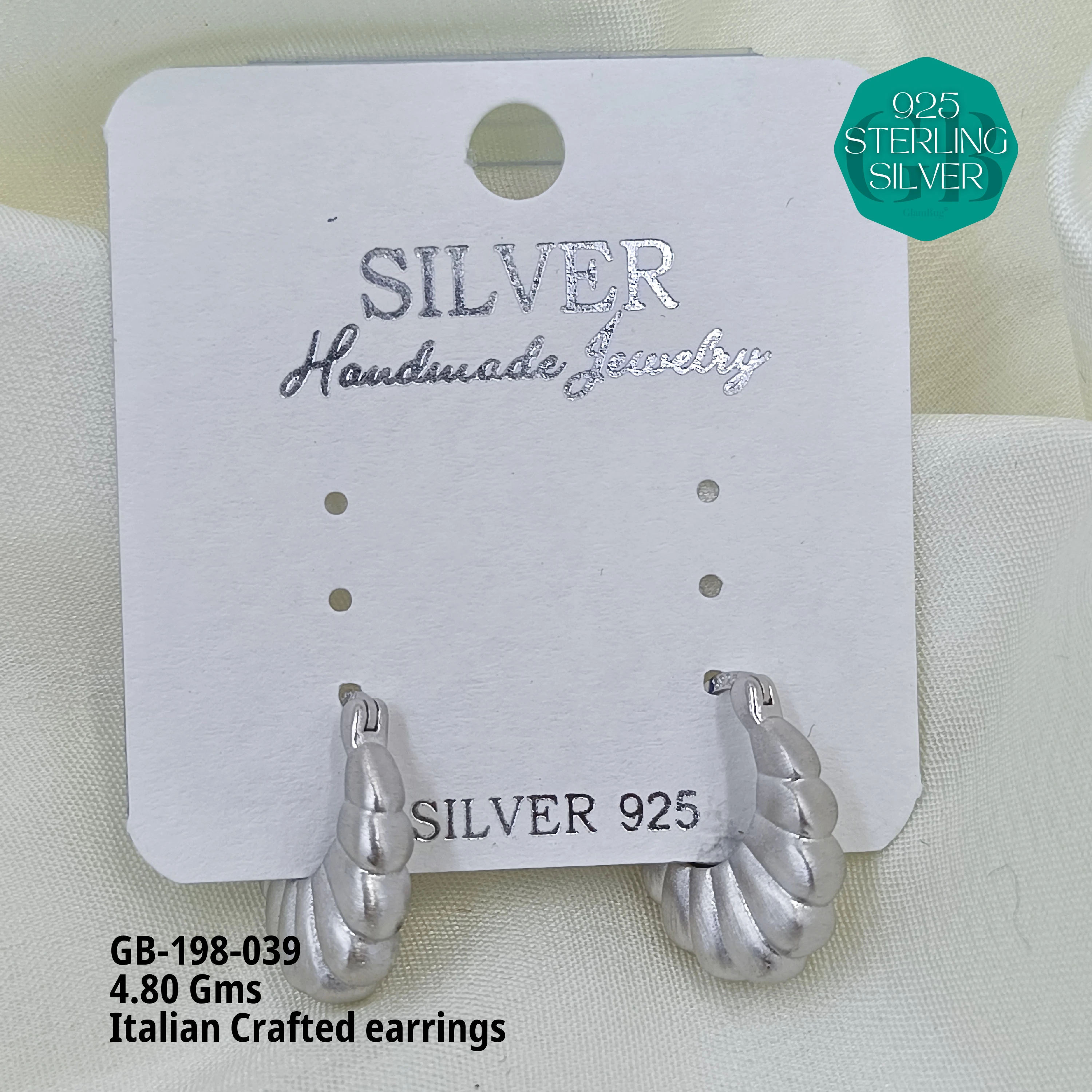 ITALIAN EARRINGS - NON STUDDED - Premium 925 Silver Jewellery - SKU: GB-198-039 - Hyderabad Silver Importers