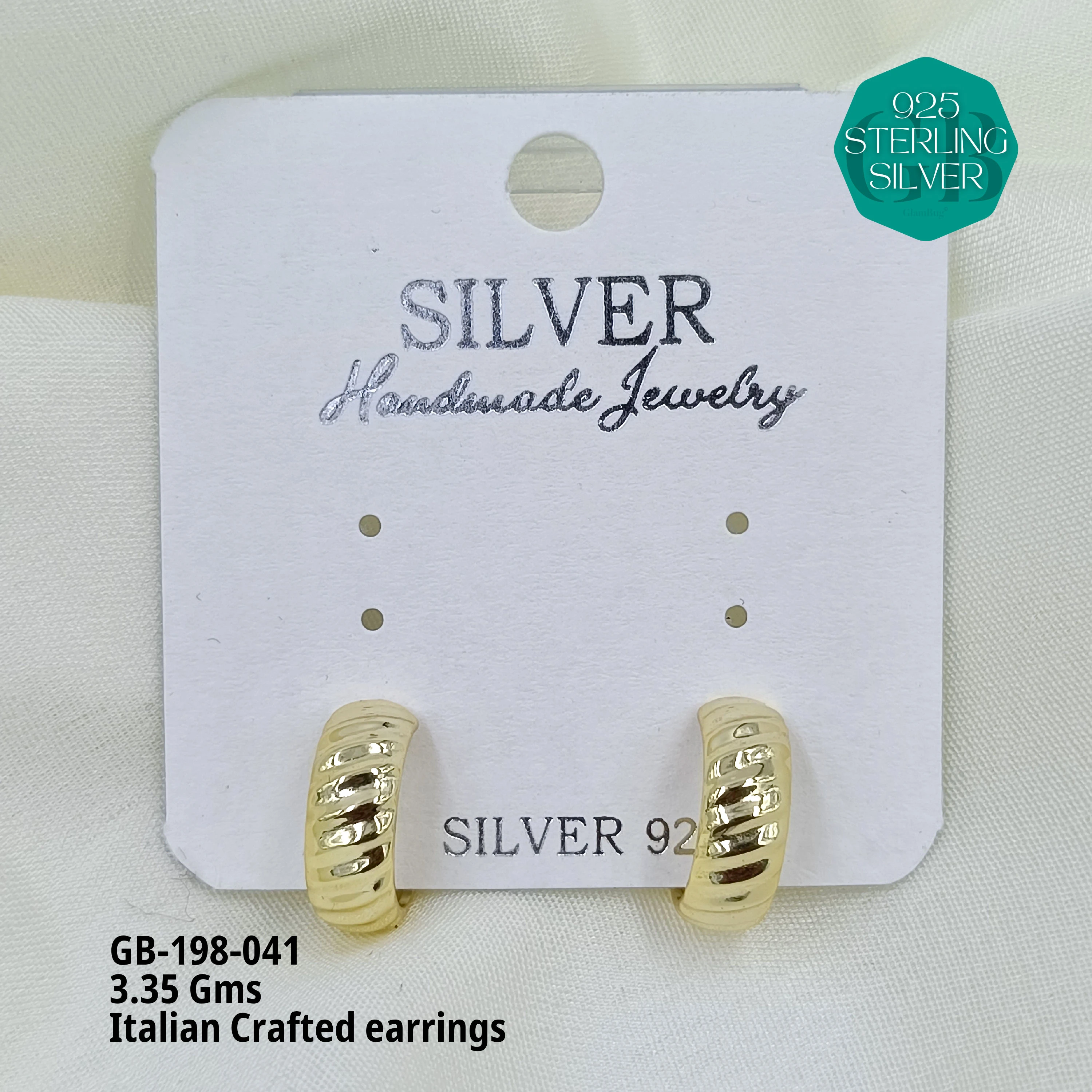 ITALIAN EARRINGS - NON STUDDED - Premium 925 Silver Jewellery - SKU: GB-198-041 - Hyderabad Silver Importers
