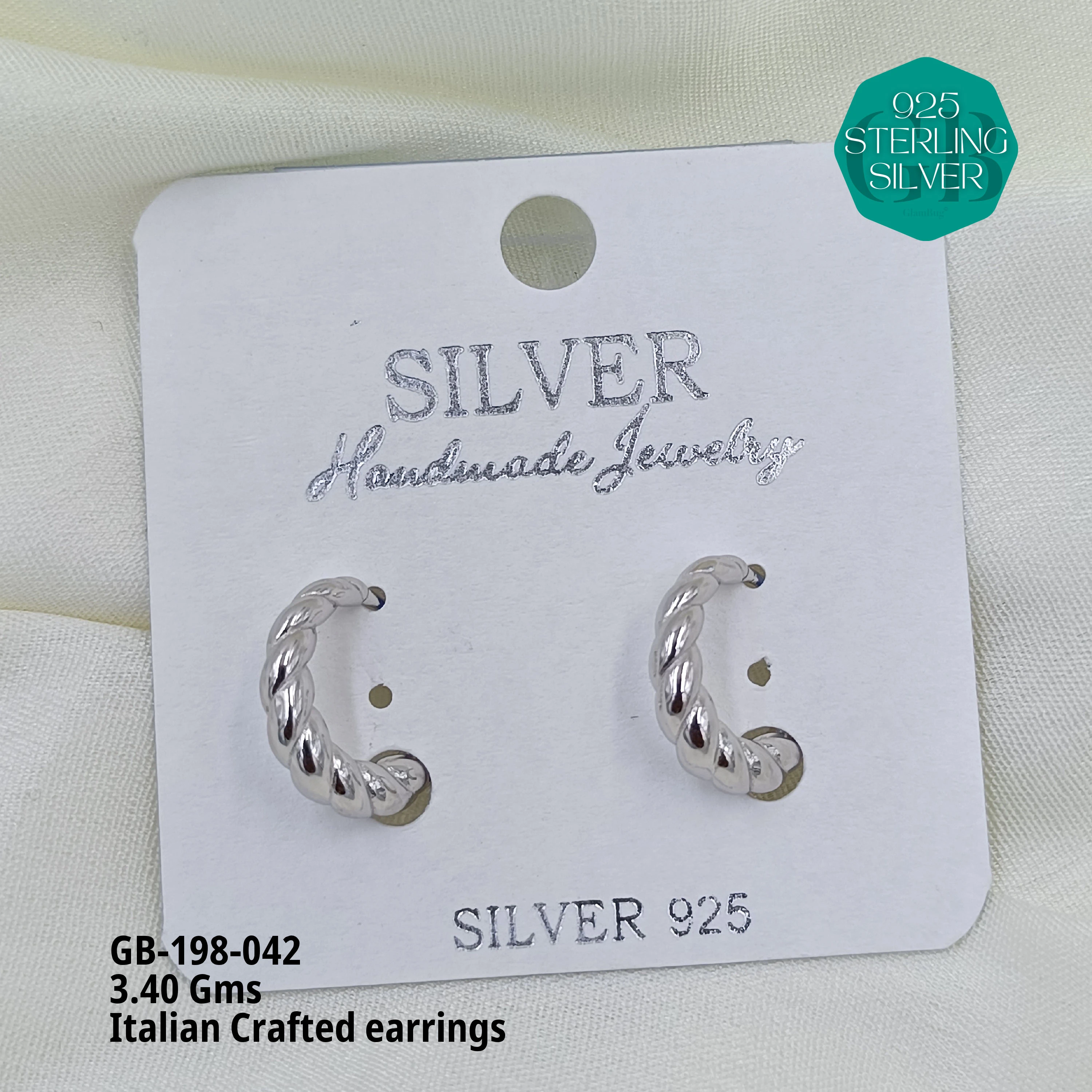 ITALIAN EARRINGS - NON STUDDED - Premium 925 Silver Jewellery - SKU: GB-198-042 - Hyderabad Silver Importers
