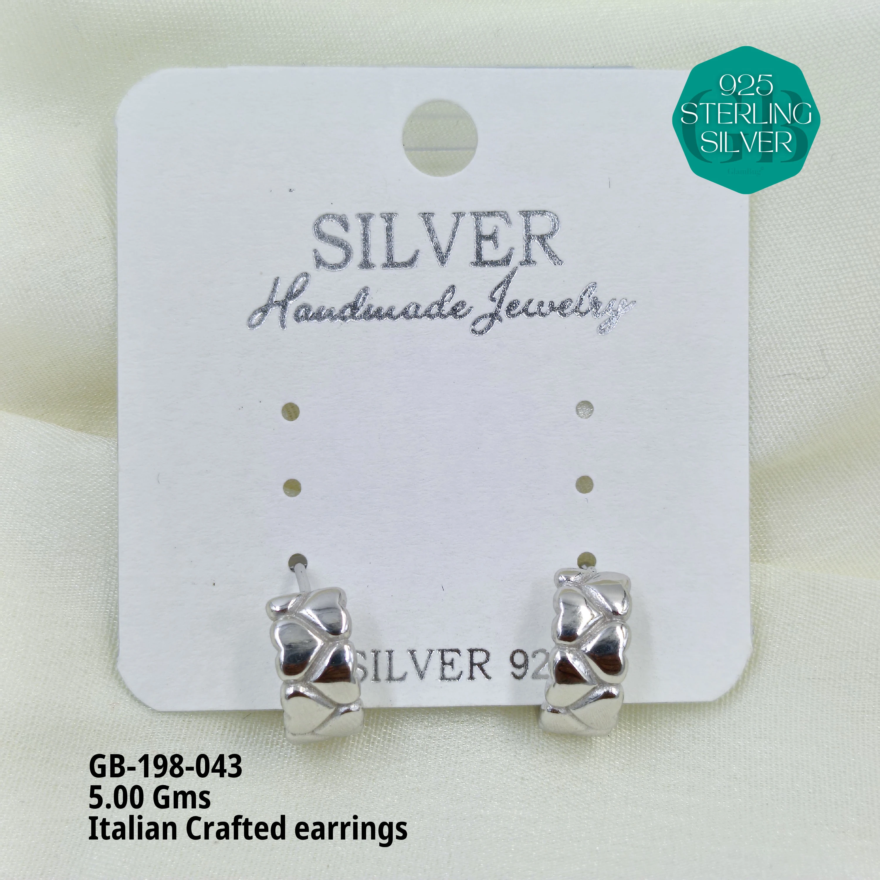 ITALIAN EARRINGS - NON STUDDED - Premium 925 Silver Jewellery - SKU: GB-198-043 - Hyderabad Silver Importers
