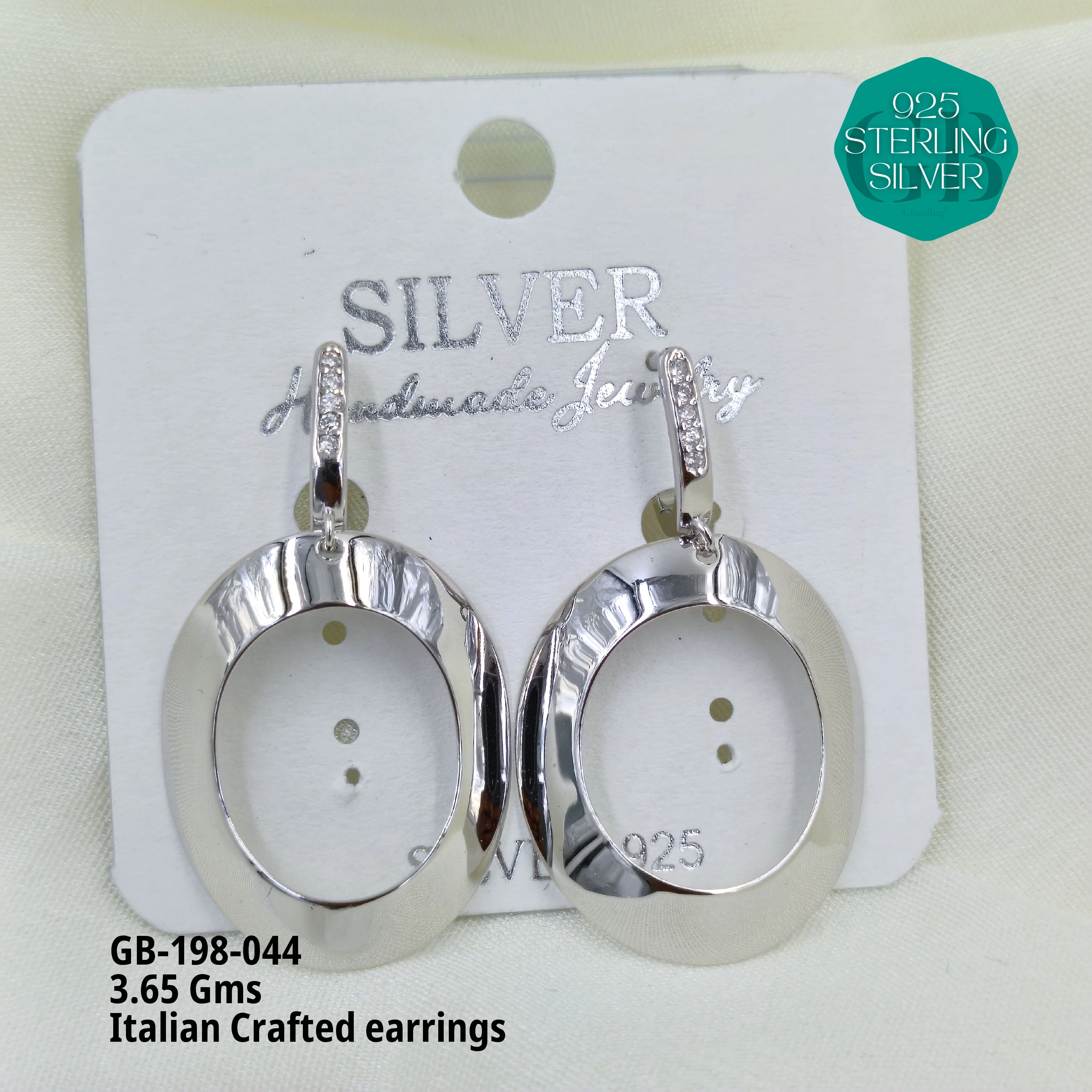 ITALIAN EARRINGS - NON STUDDED - Premium 925 Silver Jewellery - SKU: GB-198-044 - Hyderabad Silver Importers
