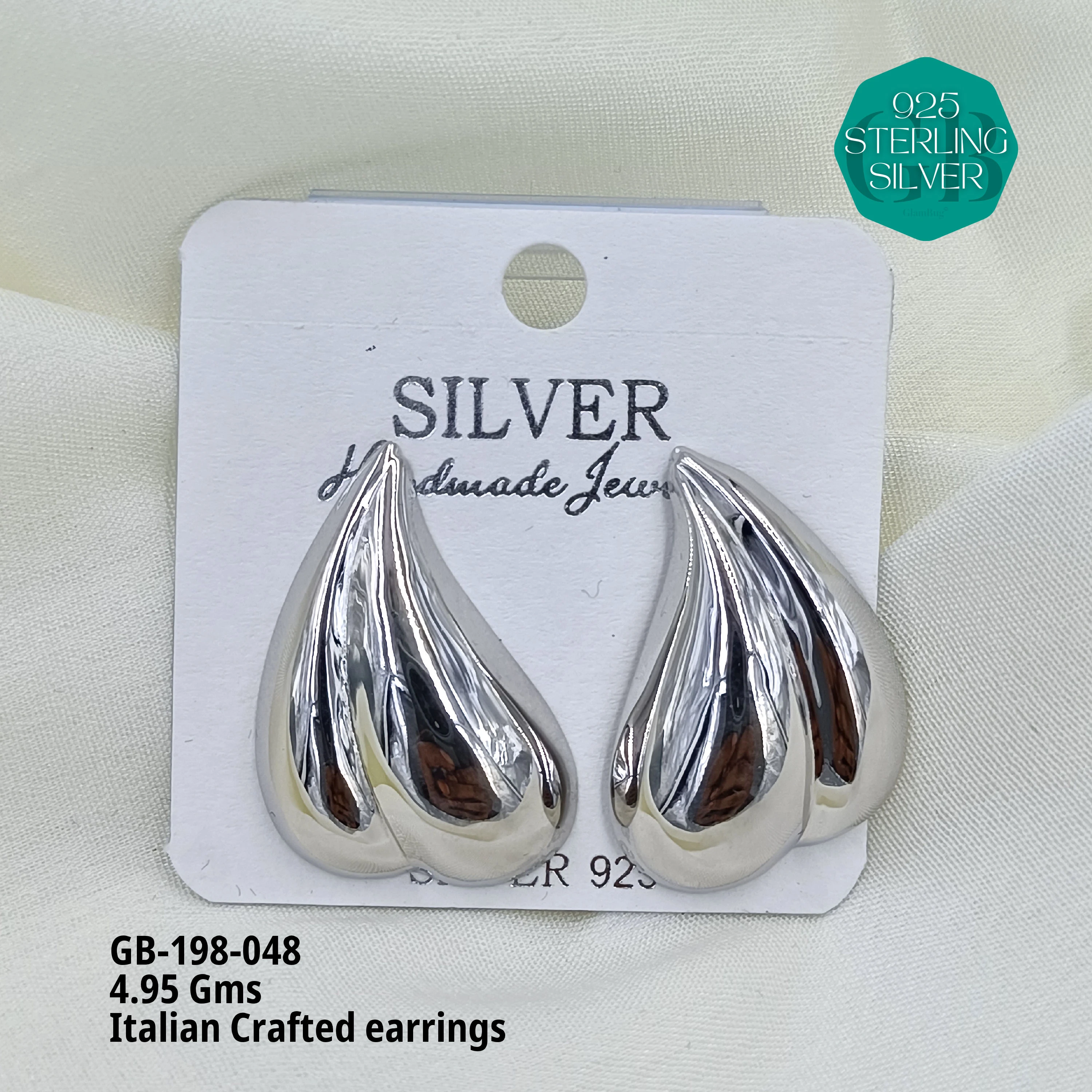 ITALIAN EARRINGS - NON STUDDED - Premium 925 Silver Jewellery - SKU: GB-198-048 - Hyderabad Silver Importers