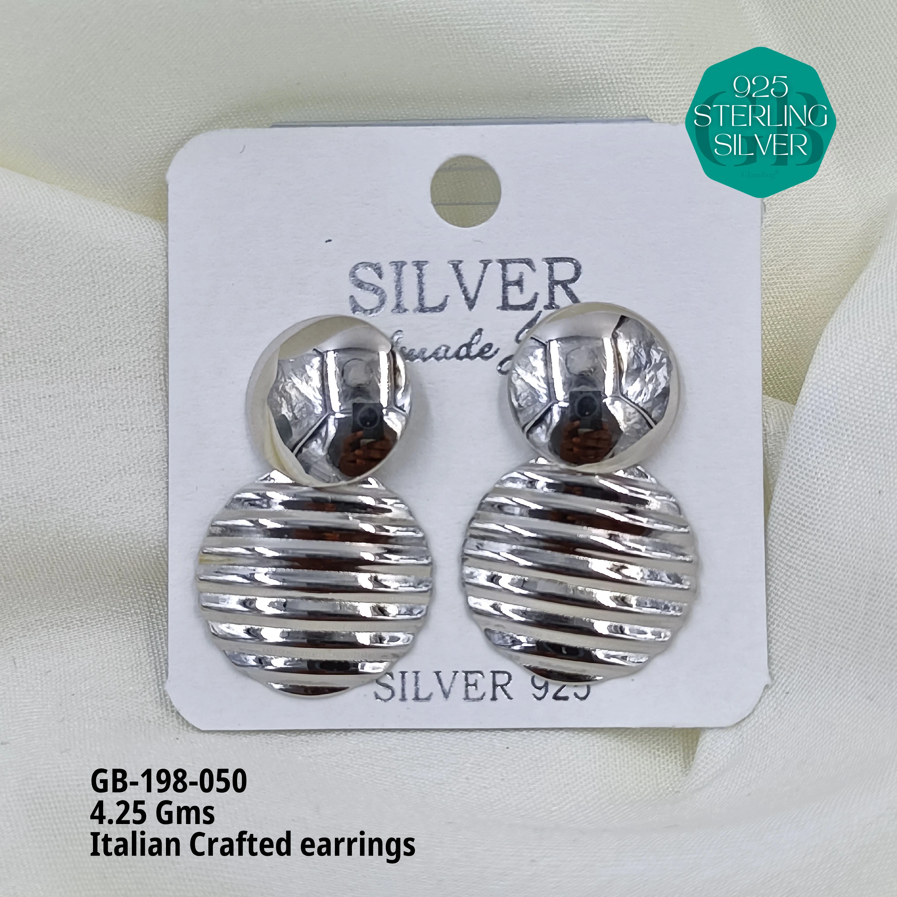 ITALIAN EARRINGS - NON STUDDED - Premium 925 Silver Jewellery - SKU: GB-198-050 - Hyderabad Silver Importers