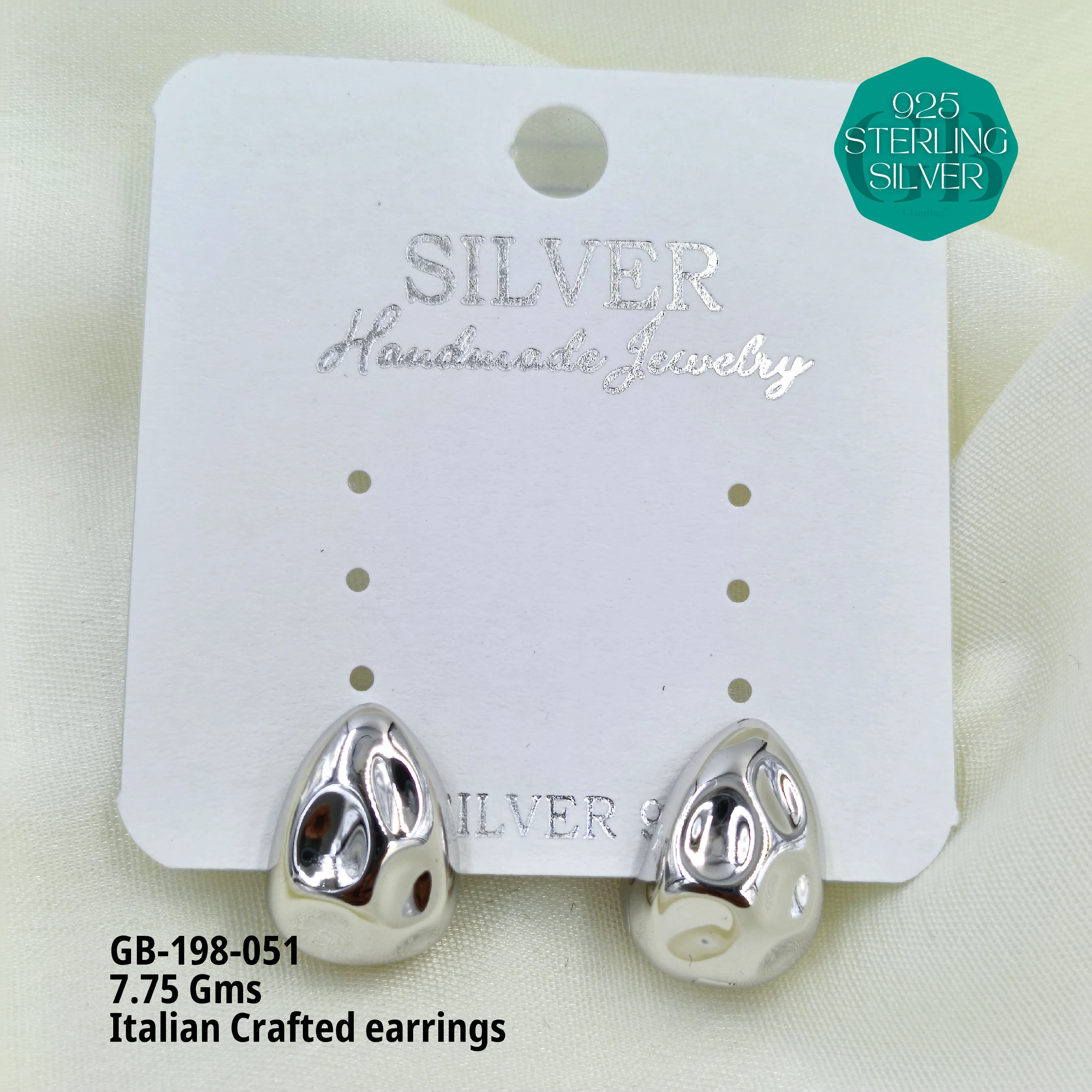 ITALIAN EARRINGS - NON STUDDED - Premium 925 Silver Jewellery - SKU: GB-198-051 - Hyderabad Silver Importers