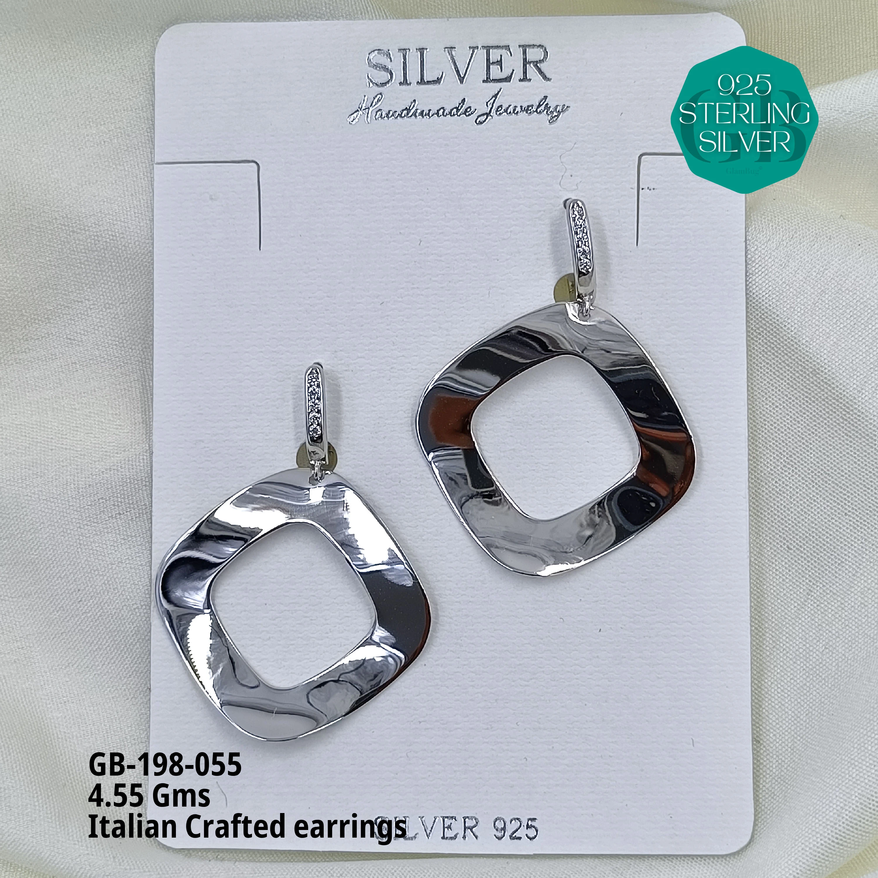 ITALIAN EARRINGS - NON STUDDED - Premium 925 Silver Jewellery - SKU: GB-198-055 - Hyderabad Silver Importers