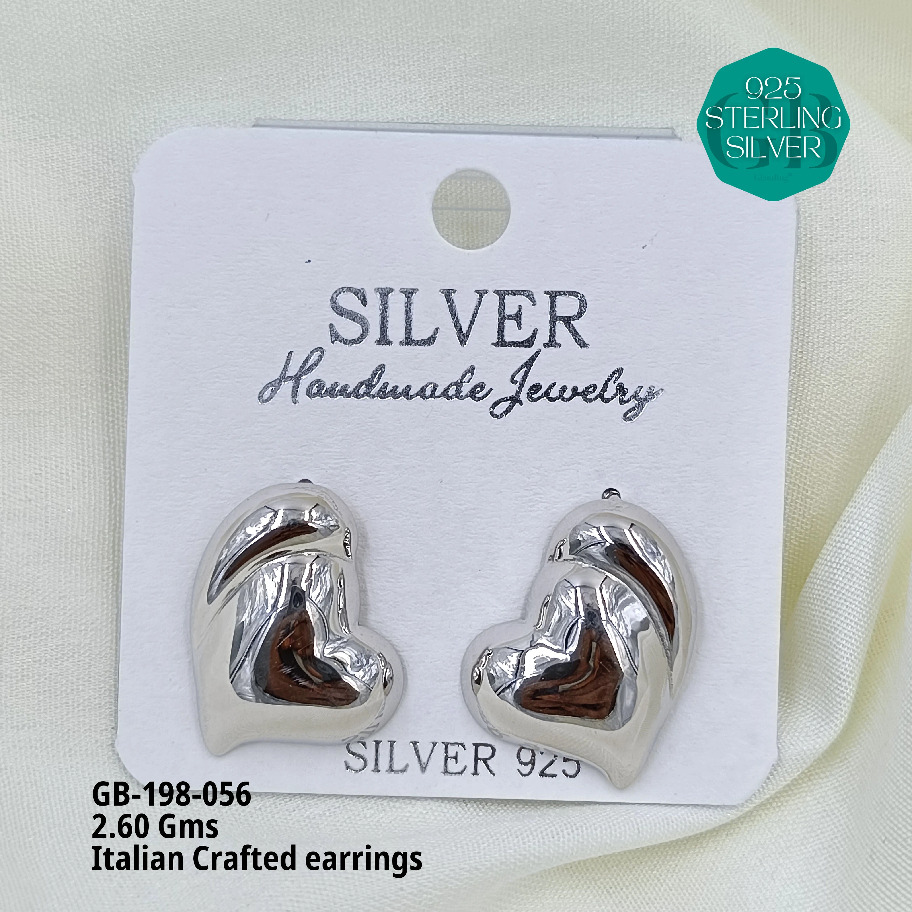 ITALIAN EARRINGS - NON STUDDED - Premium 925 Silver Jewellery - SKU: GB-198-056 - Hyderabad Silver Importers