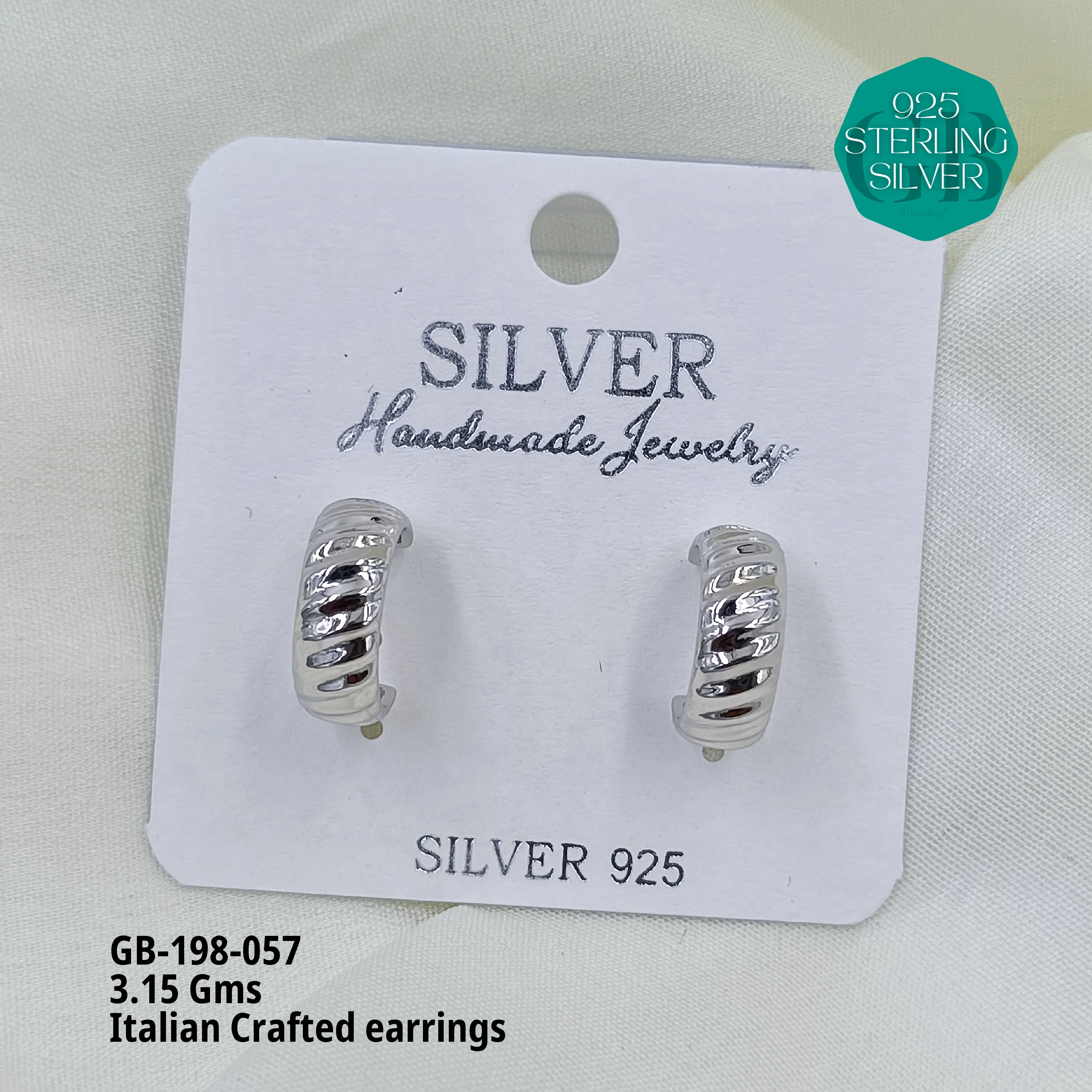 ITALIAN EARRINGS - NON STUDDED - Premium 925 Silver Jewellery - SKU: GB-198-057 - Hyderabad Silver Importers