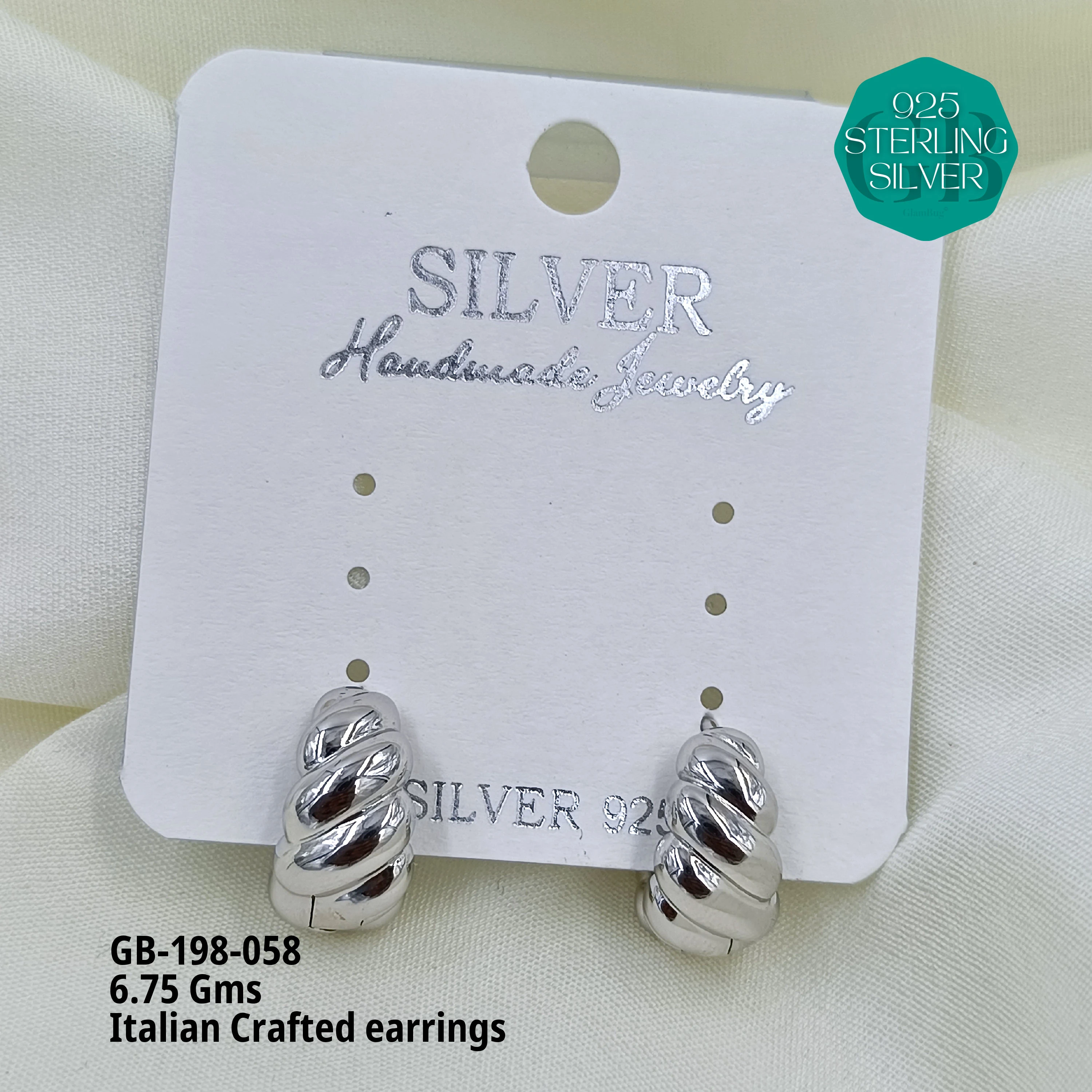 ITALIAN EARRINGS - NON STUDDED - Premium 925 Silver Jewellery - SKU: GB-198-058 - Hyderabad Silver Importers