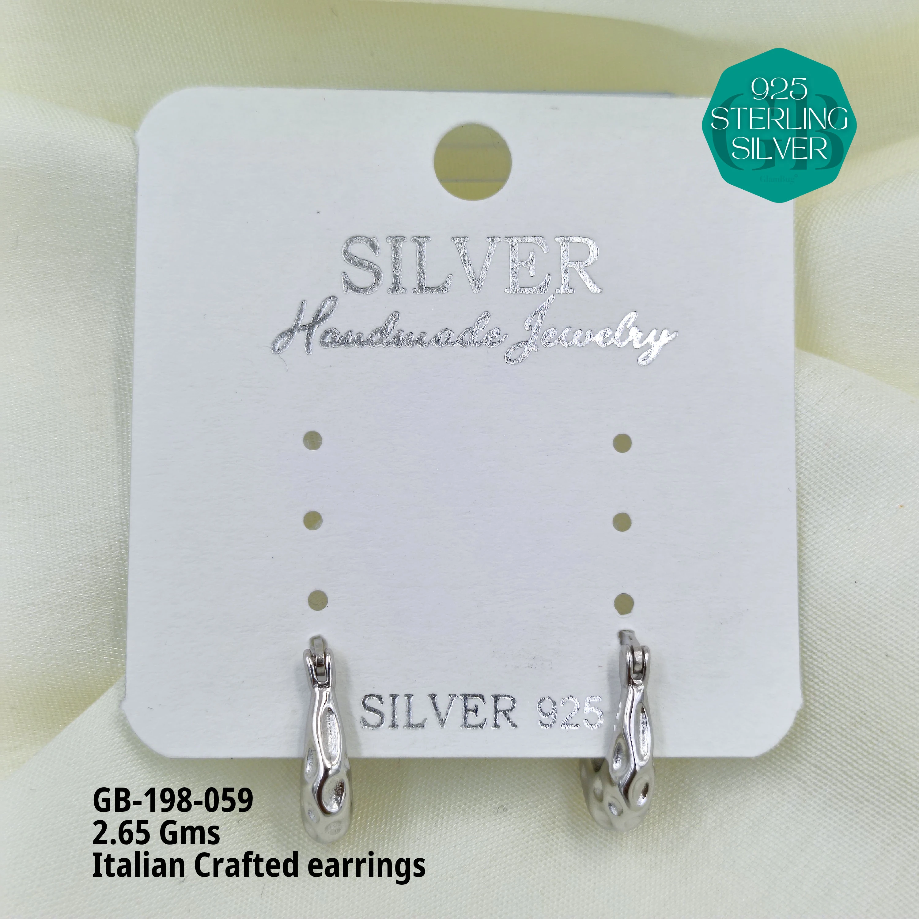 ITALIAN EARRINGS - NON STUDDED - Premium 925 Silver Jewellery - SKU: GB-198-059 - Hyderabad Silver Importers