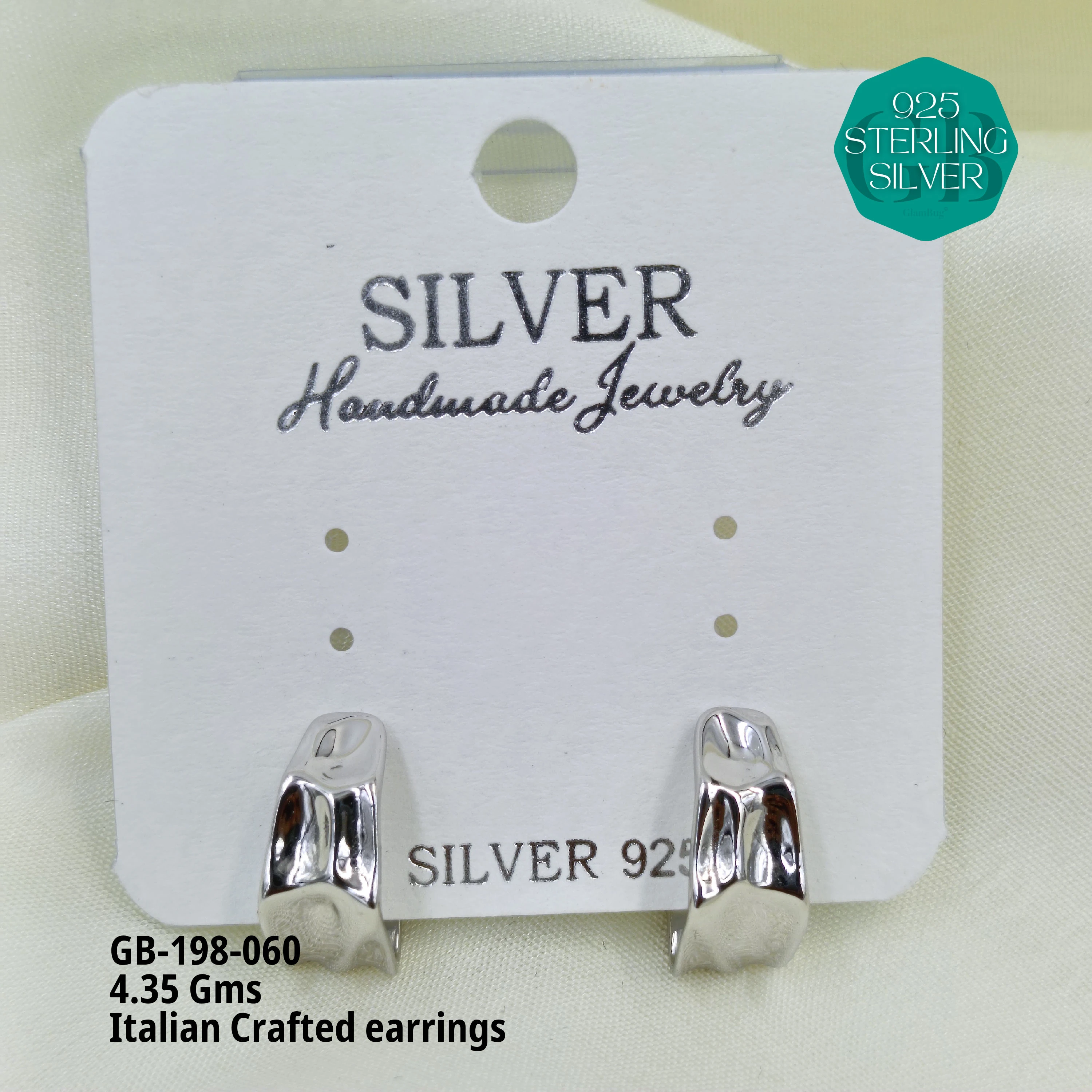 ITALIAN EARRINGS - NON STUDDED - Premium 925 Silver Jewellery - SKU: GB-198-060 - Hyderabad Silver Importers