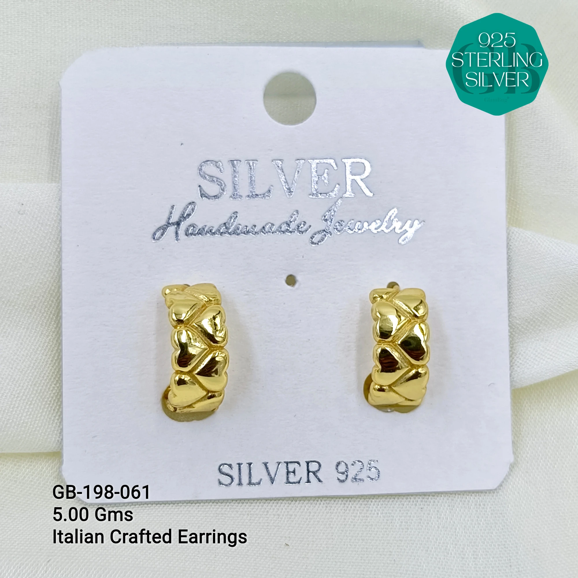 ITALIAN EARRINGS - NON STUDDED - Premium 925 Silver Jewellery - SKU: GB-198-061 - Hyderabad Silver Importers