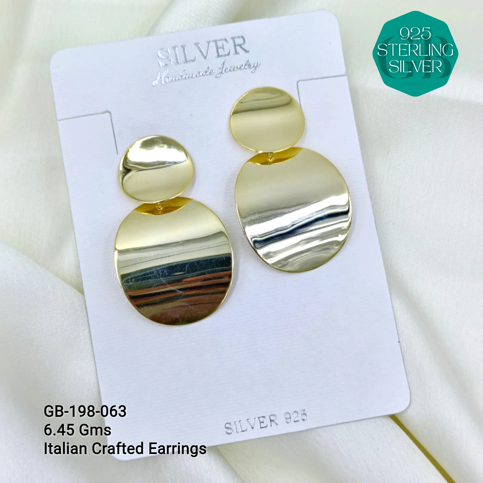 ITALIAN EARRINGS - NON STUDDED - Premium 925 Silver Jewellery - SKU: GB-198-063 - Hyderabad Silver Importers