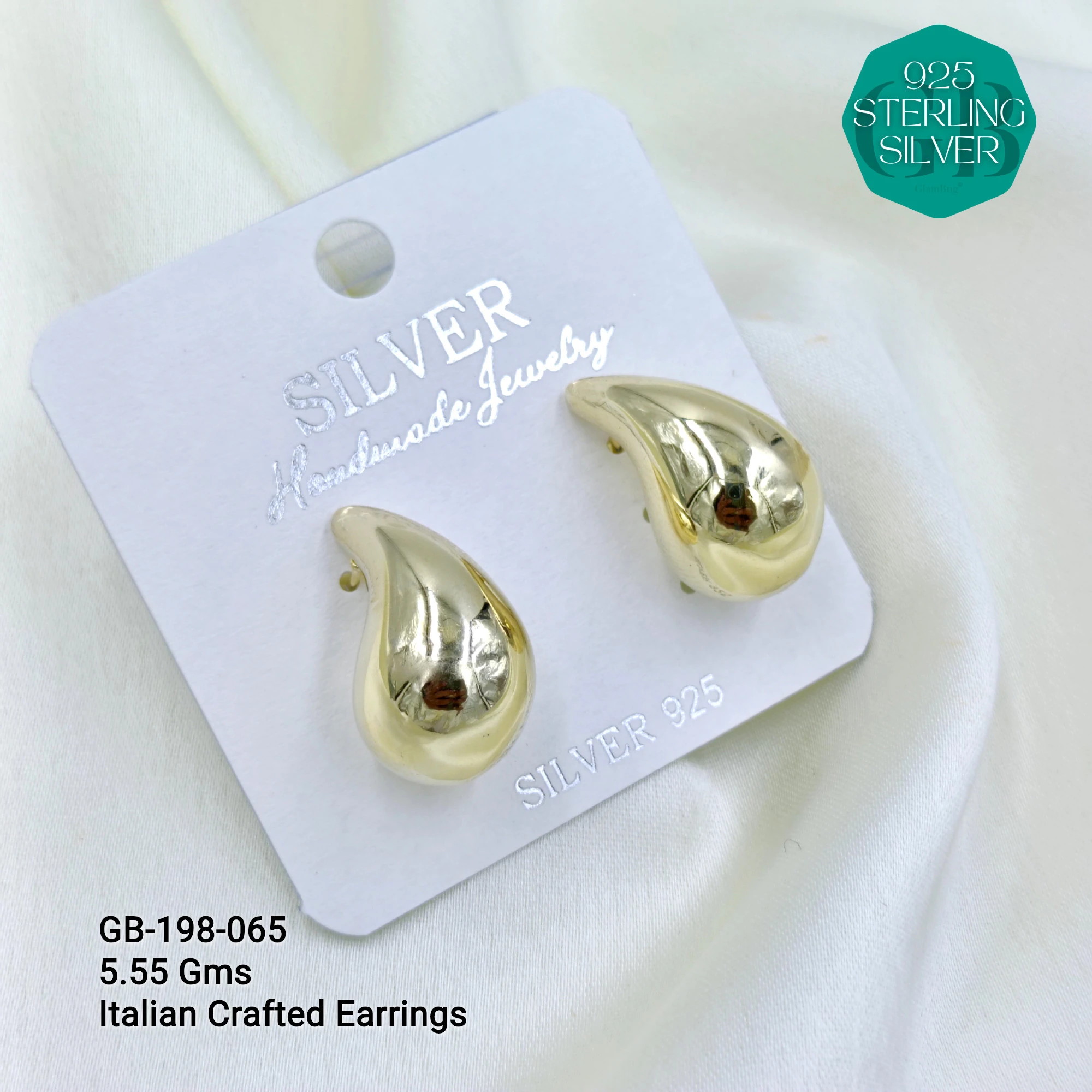 ITALIAN EARRINGS - NON STUDDED - Premium 925 Silver Jewellery - SKU: GB-198-065 - Hyderabad Silver Importers