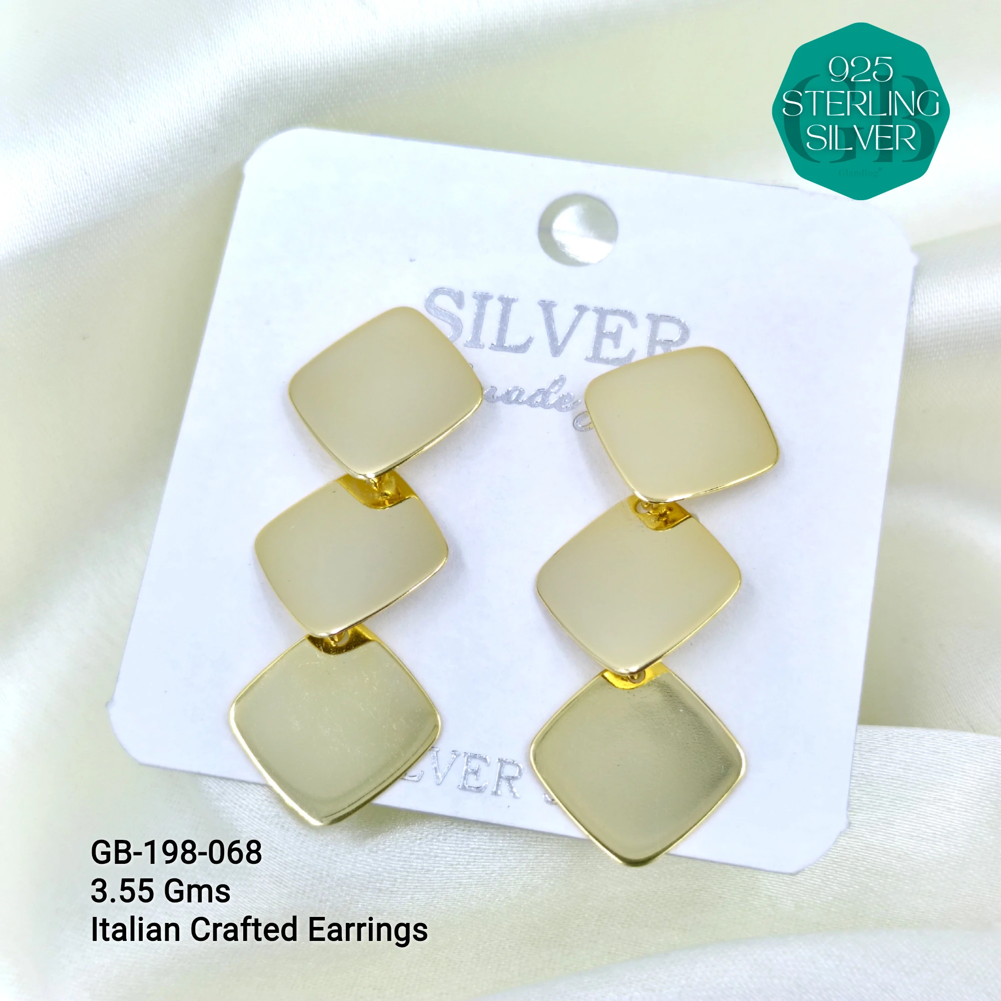 ITALIAN EARRINGS - NON STUDDED - Premium 925 Silver Jewellery - SKU: GB-198-068 - Hyderabad Silver Importers