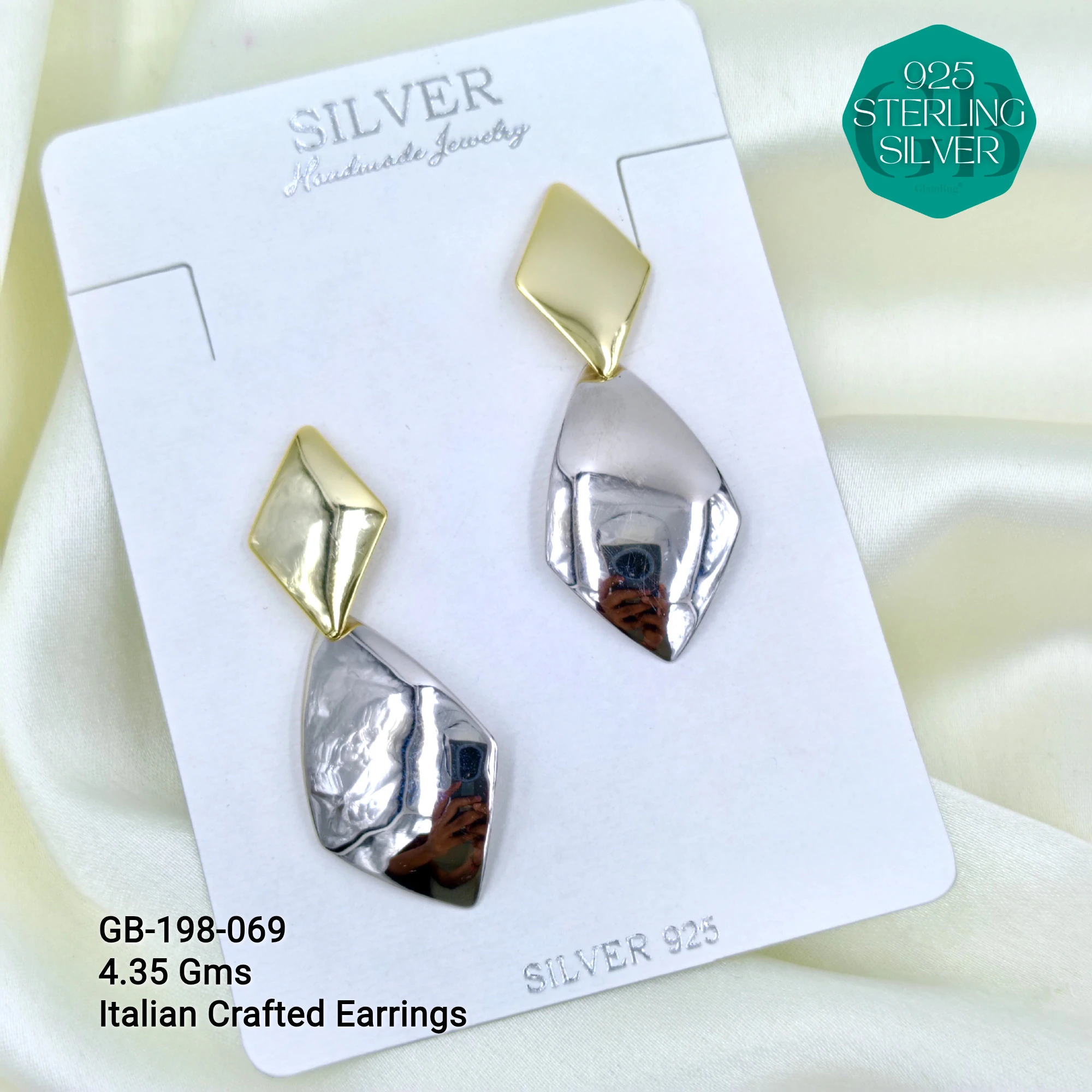 ITALIAN EARRINGS - NON STUDDED - Premium 925 Silver Jewellery - SKU: GB-198-069 - Hyderabad Silver Importers