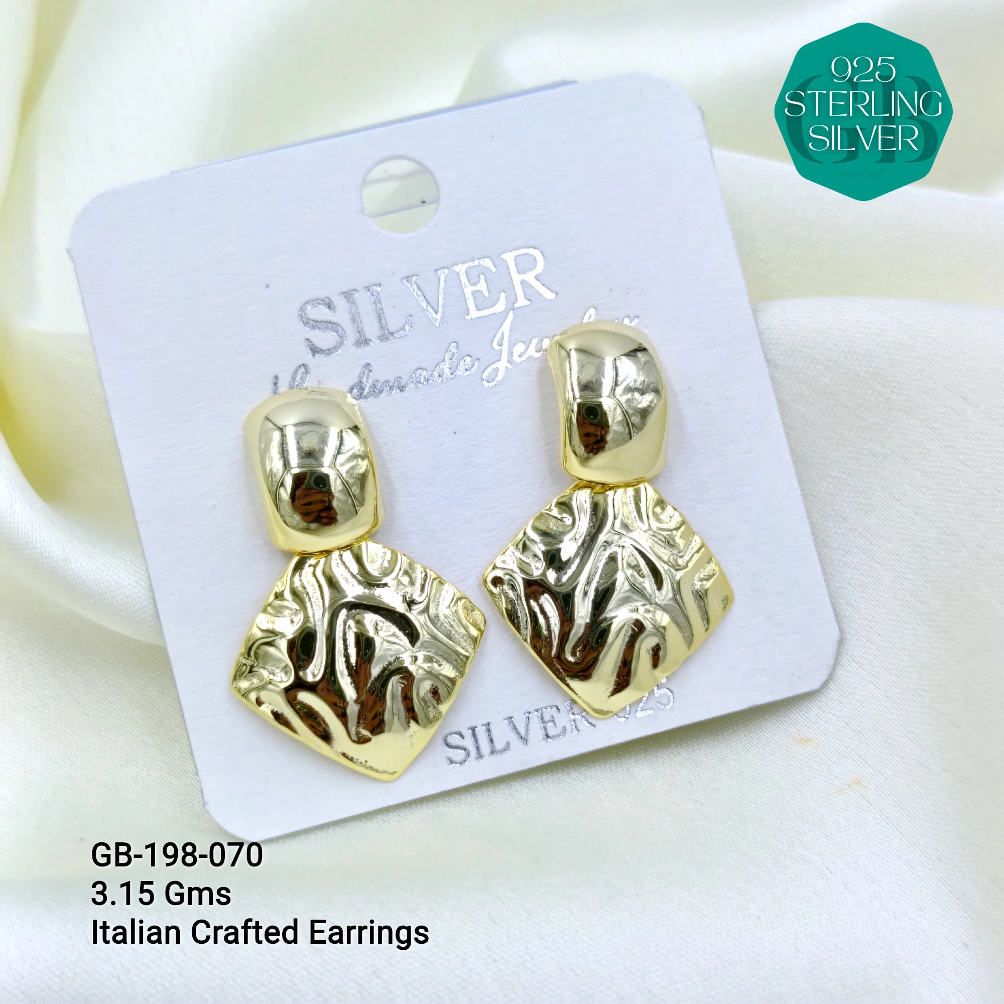 ITALIAN EARRINGS - NON STUDDED - Premium 925 Silver Jewellery - SKU: GB-198-070 - Hyderabad Silver Importers