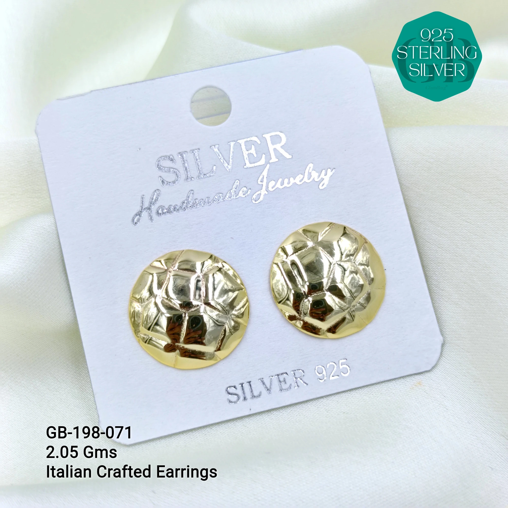 ITALIAN EARRINGS - NON STUDDED - Premium 925 Silver Jewellery - SKU: GB-198-071 - Hyderabad Silver Importers