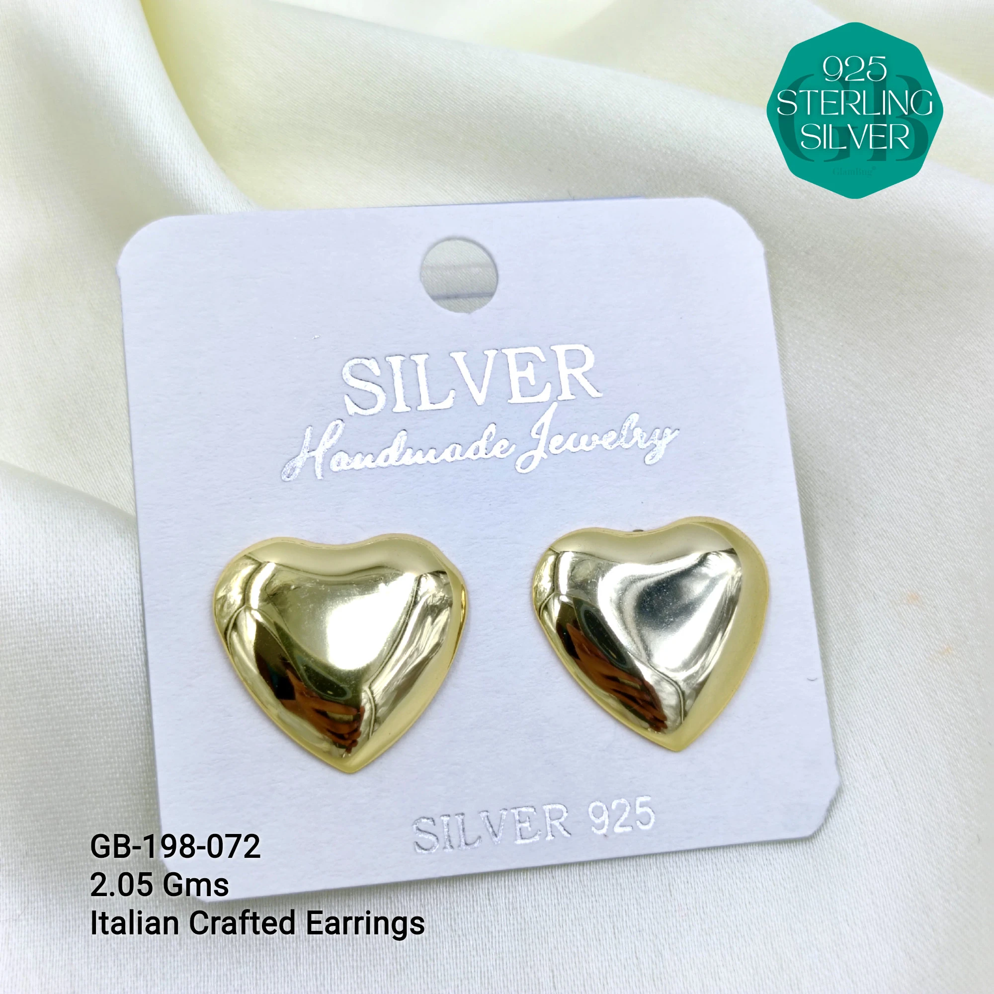 ITALIAN EARRINGS - NON STUDDED - Premium 925 Silver Jewellery - SKU: GB-198-072 - Hyderabad Silver Importers