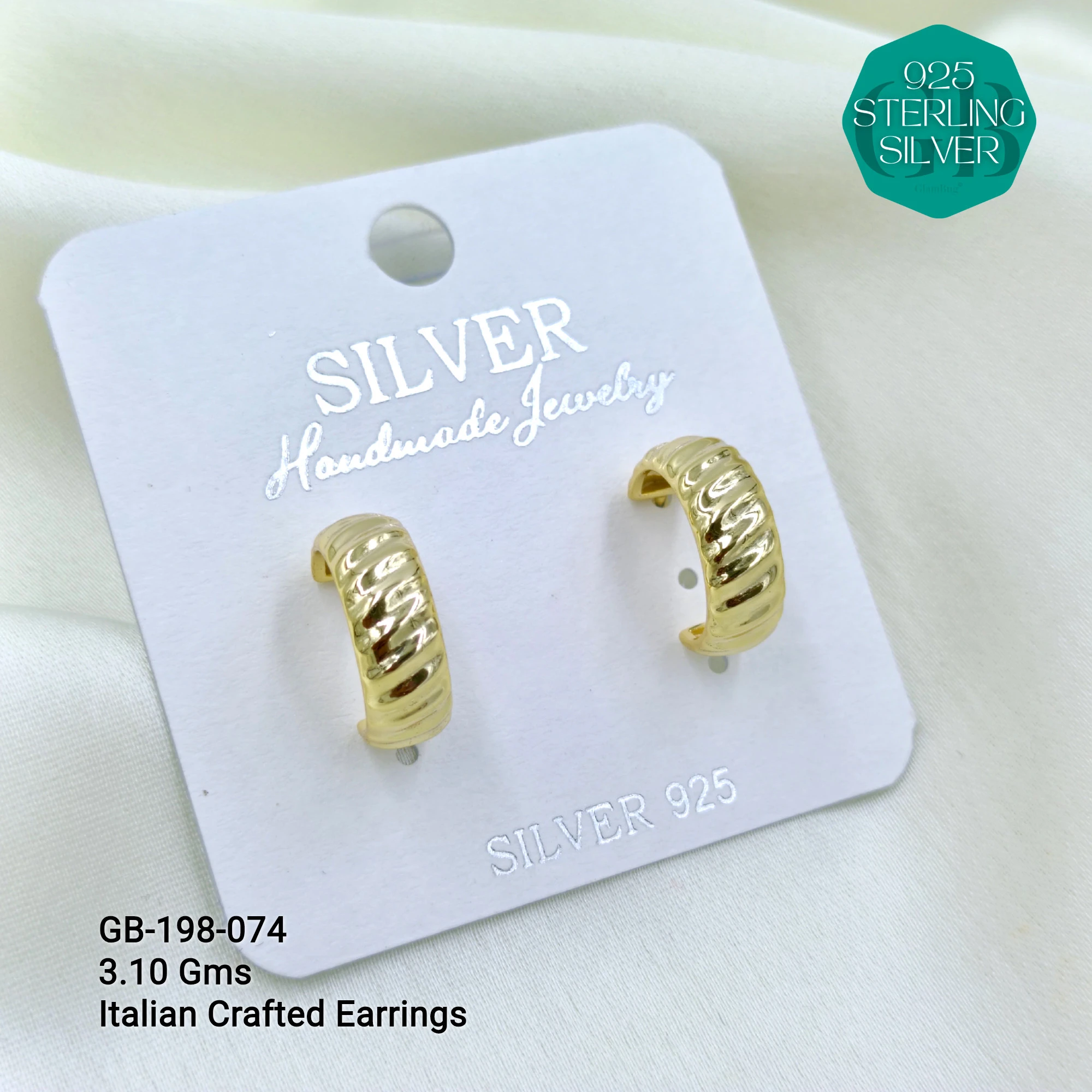 ITALIAN EARRINGS - NON STUDDED - Premium 925 Silver Jewellery - SKU: GB-198-074 - Hyderabad Silver Importers