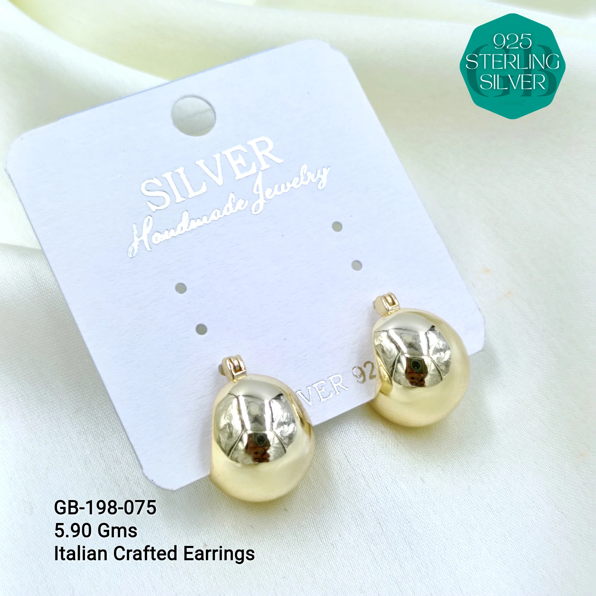 ITALIAN EARRINGS - NON STUDDED - Premium 925 Silver Jewellery - SKU: GB-198-075 - Hyderabad Silver Importers