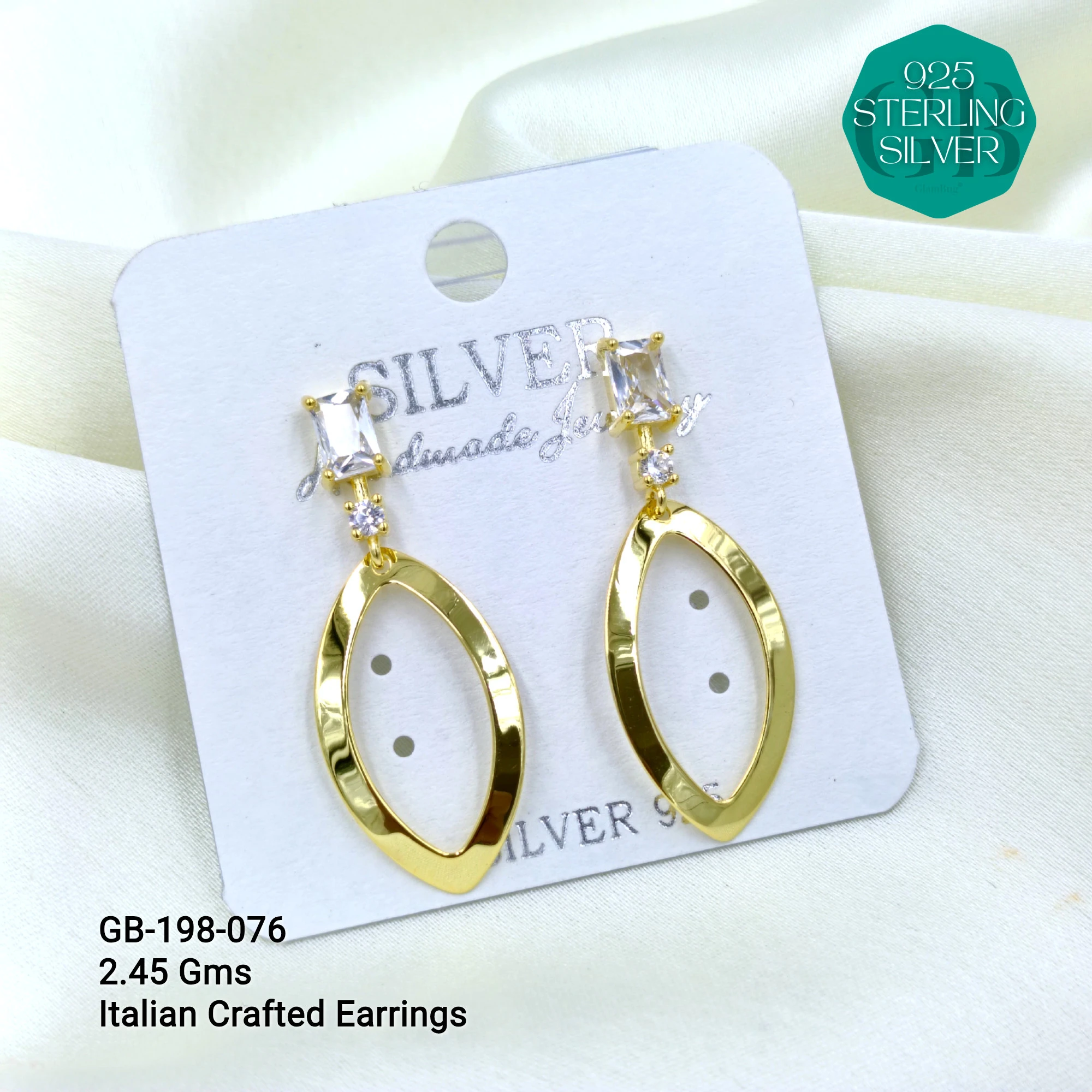 ITALIAN EARRINGS - NON STUDDED - Premium 925 Silver Jewellery - SKU: GB-198-076 - Hyderabad Silver Importers