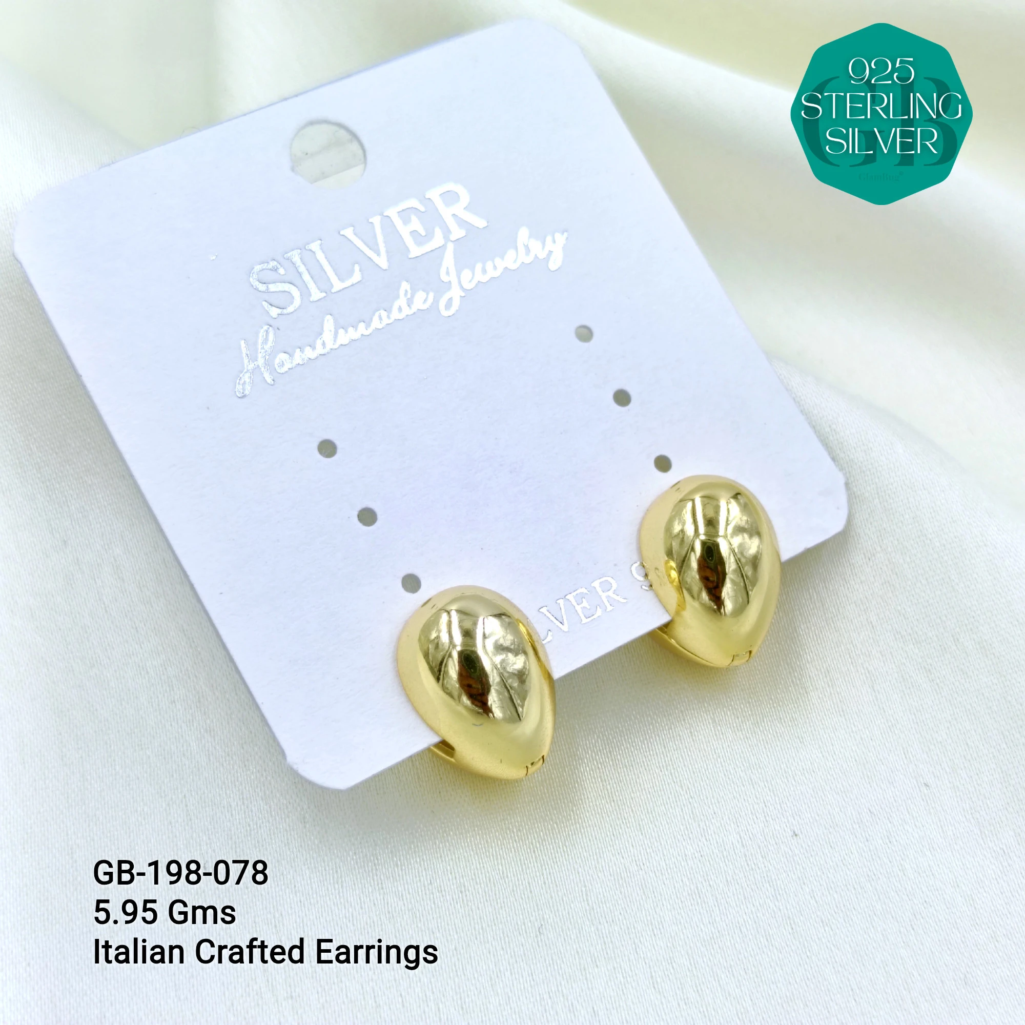 ITALIAN EARRINGS - NON STUDDED - Premium 925 Silver Jewellery - SKU: GB-198-078 - Hyderabad Silver Importers