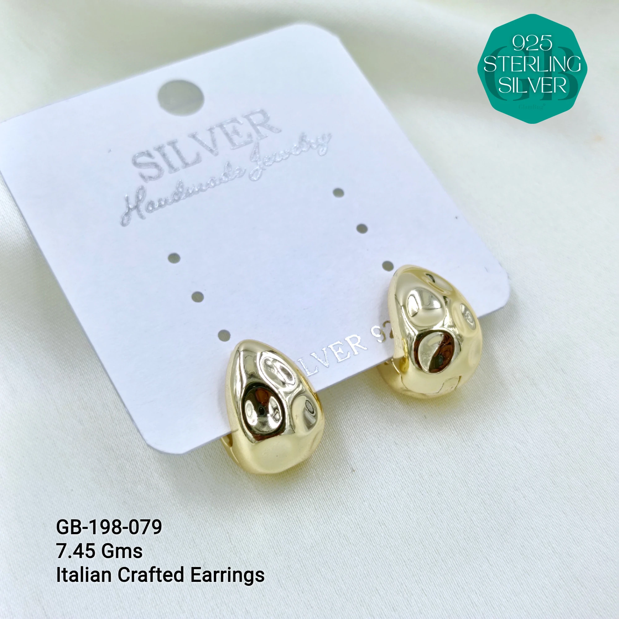 ITALIAN EARRINGS - NON STUDDED - Premium 925 Silver Jewellery - SKU: GB-198-079 - Hyderabad Silver Importers