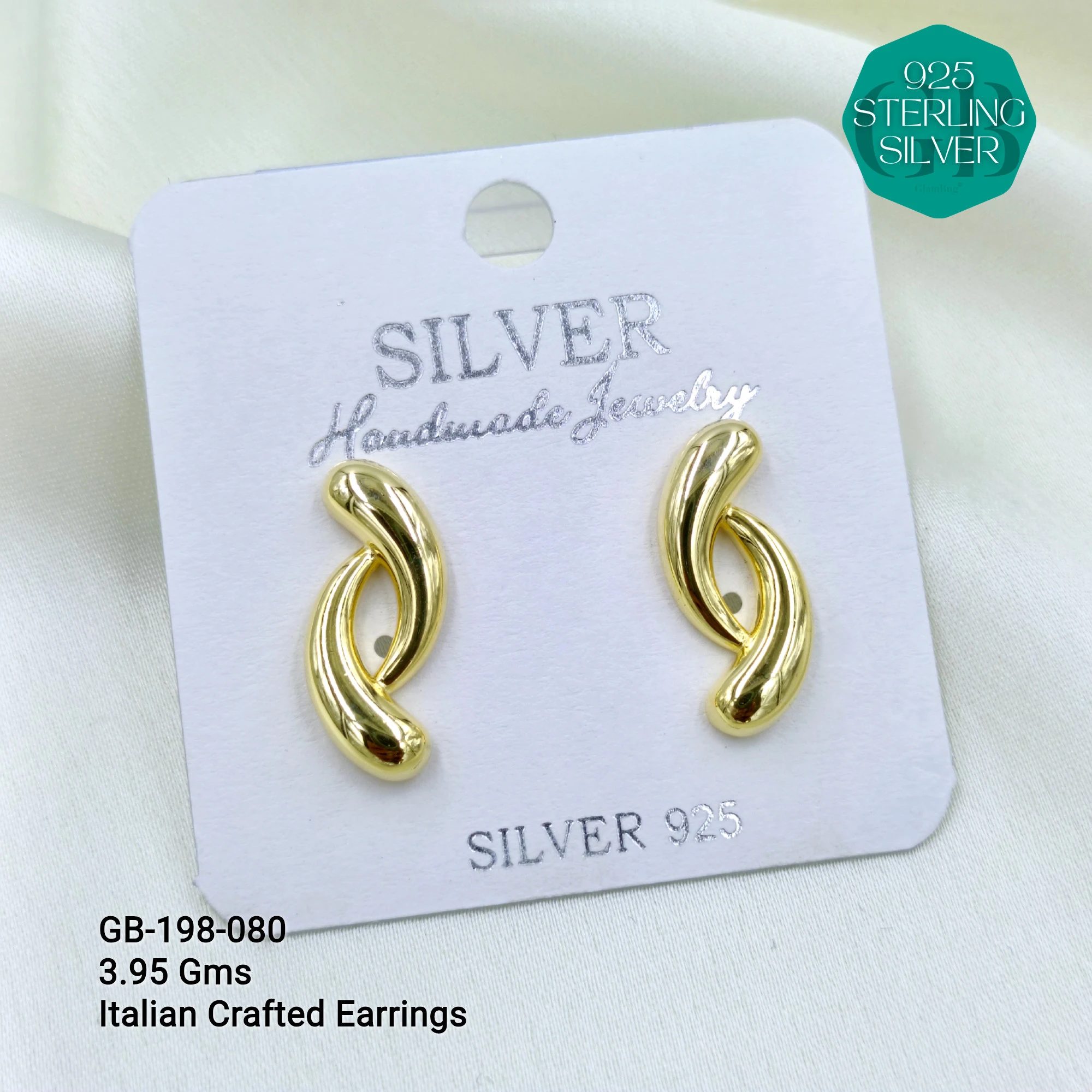 ITALIAN EARRINGS - NON STUDDED - Premium 925 Silver Jewellery - SKU: GB-198-080 - Hyderabad Silver Importers
