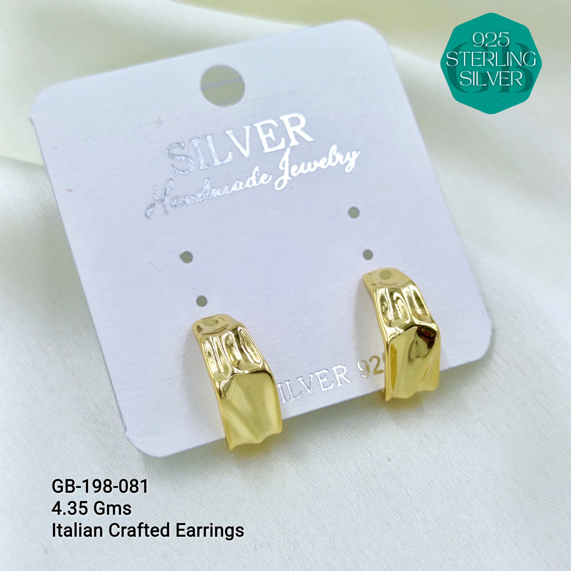 ITALIAN EARRINGS - NON STUDDED - Premium 925 Silver Jewellery - SKU: GB-198-081 - Hyderabad Silver Importers