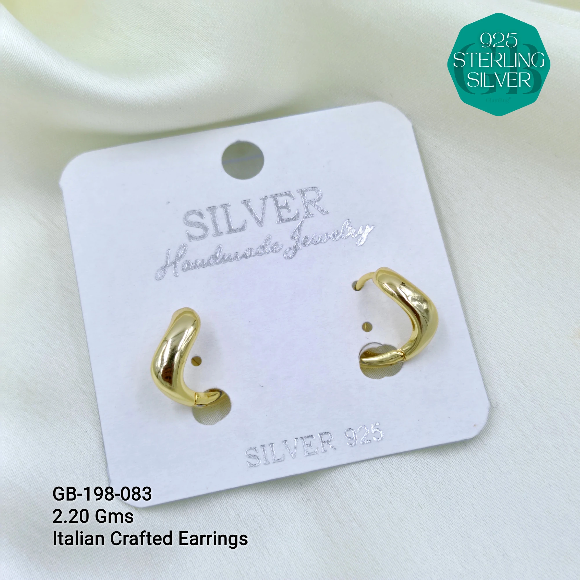ITALIAN EARRINGS - NON STUDDED - Premium 925 Silver Jewellery - SKU: GB-198-083 - Hyderabad Silver Importers