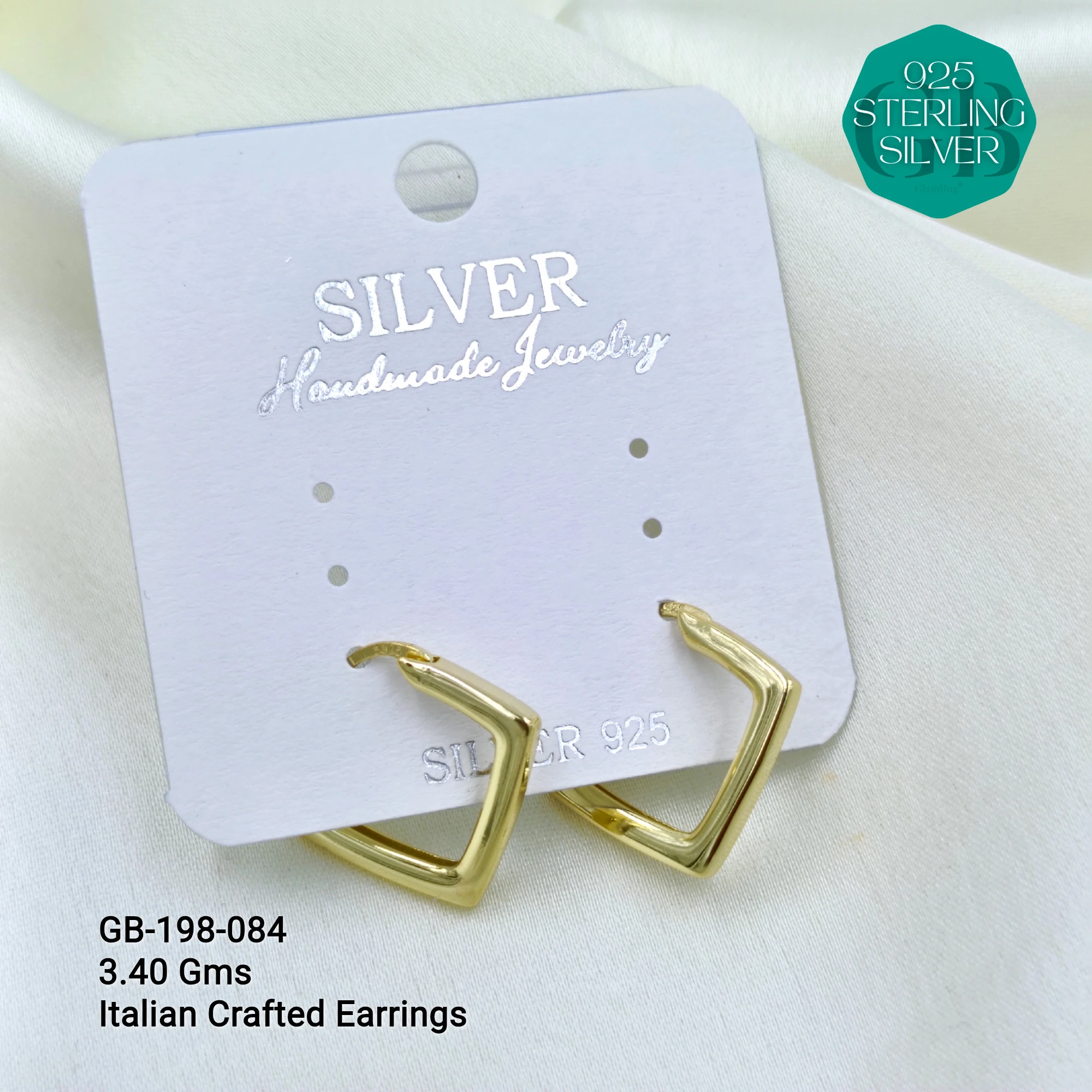 ITALIAN EARRINGS - NON STUDDED - Premium 925 Silver Jewellery - SKU: GB-198-084 - Hyderabad Silver Importers