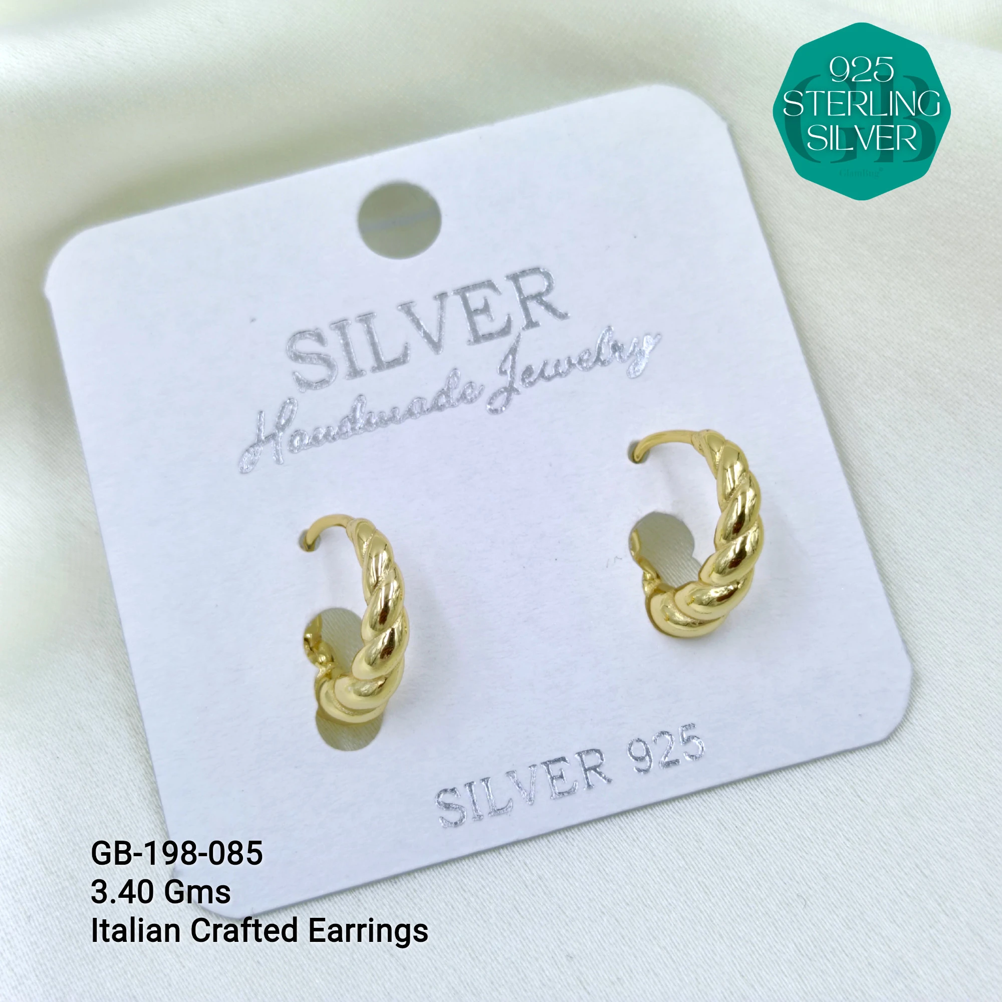 ITALIAN EARRINGS - NON STUDDED - Premium 925 Silver Jewellery - SKU: GB-198-085 - Hyderabad Silver Importers