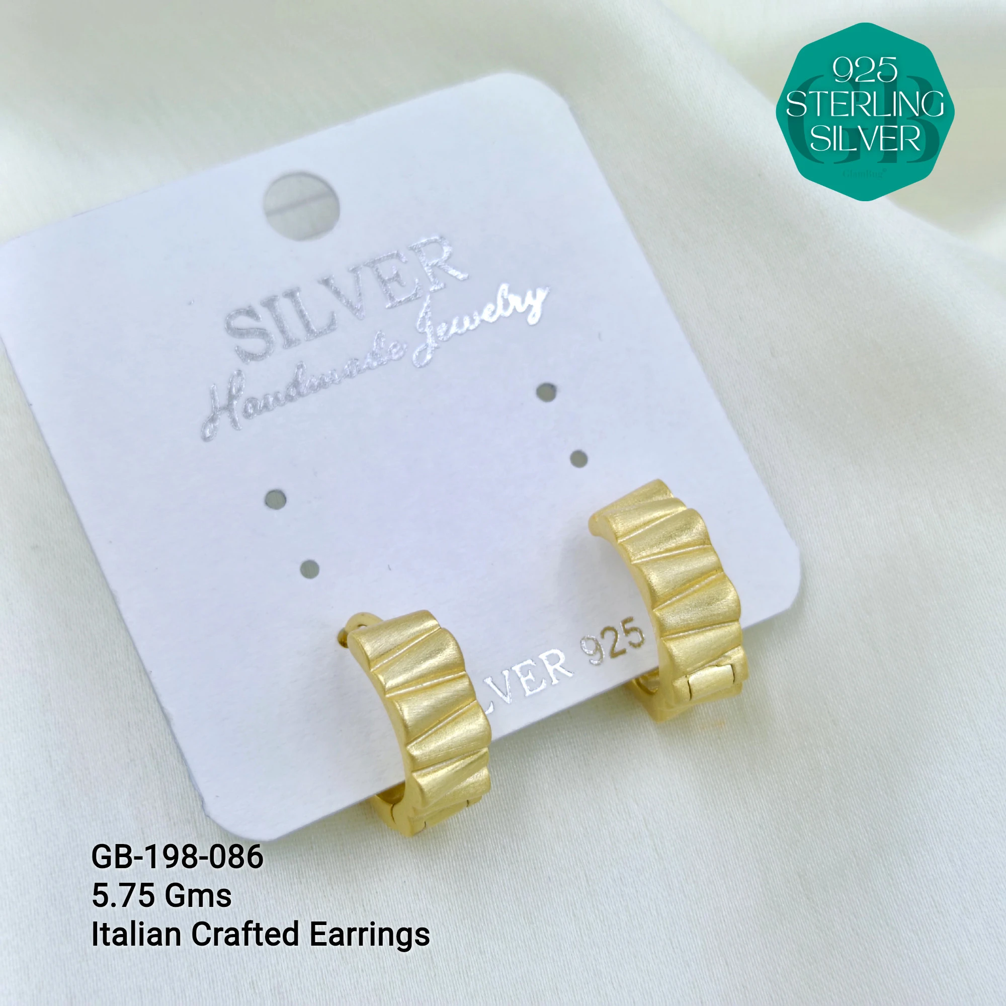 ITALIAN EARRINGS - NON STUDDED - Premium 925 Silver Jewellery - SKU: GB-198-086 - Hyderabad Silver Importers