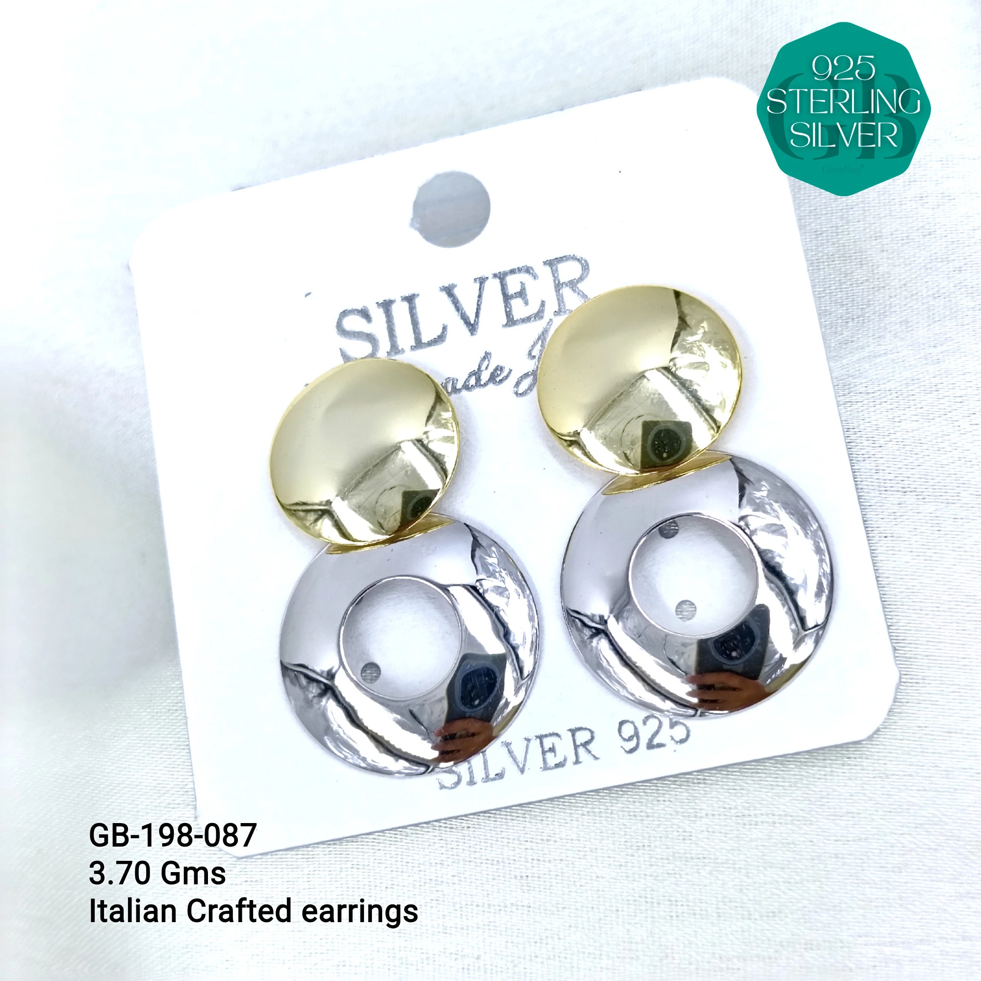 ITALIAN EARRINGS - NON STUDDED - Premium 925 Silver Jewellery - SKU: GB-198-087 - Hyderabad Silver Importers
