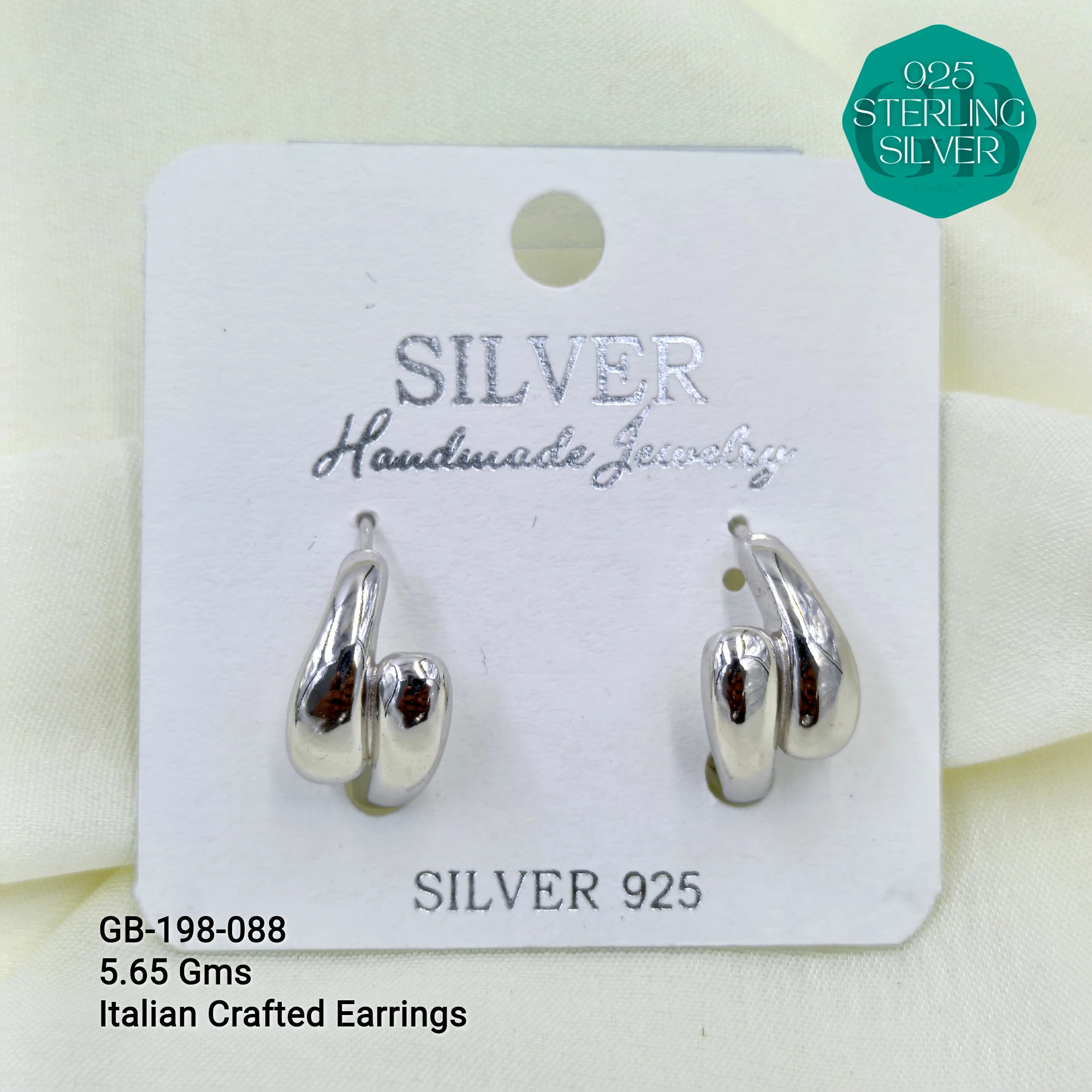 ITALIAN EARRINGS - NON STUDDED - Premium 925 Silver Jewellery - SKU: GB-198-088 - Hyderabad Silver Importers