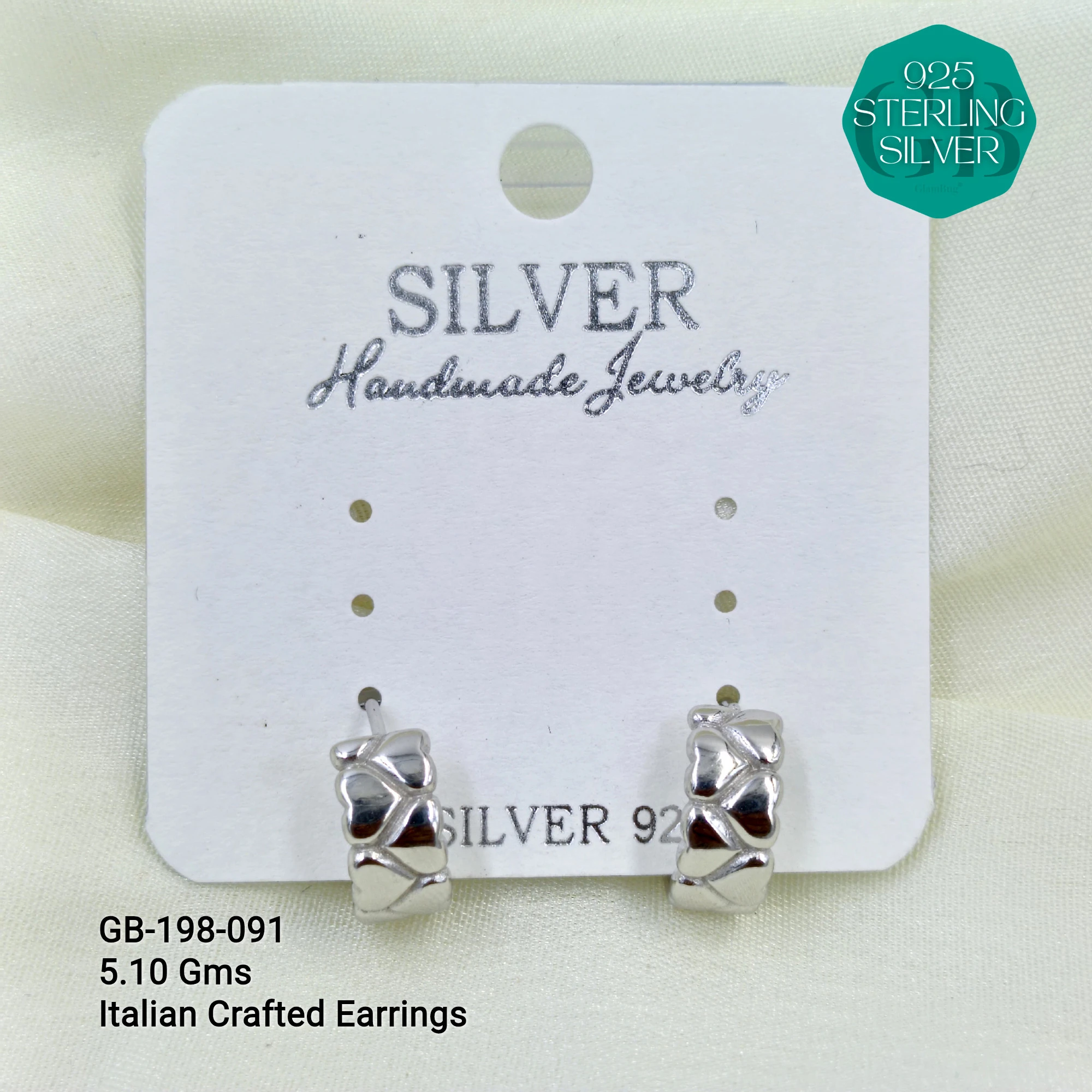 ITALIAN EARRINGS - NON STUDDED - Premium 925 Silver Jewellery - SKU: GB-198-091 - Hyderabad Silver Importers