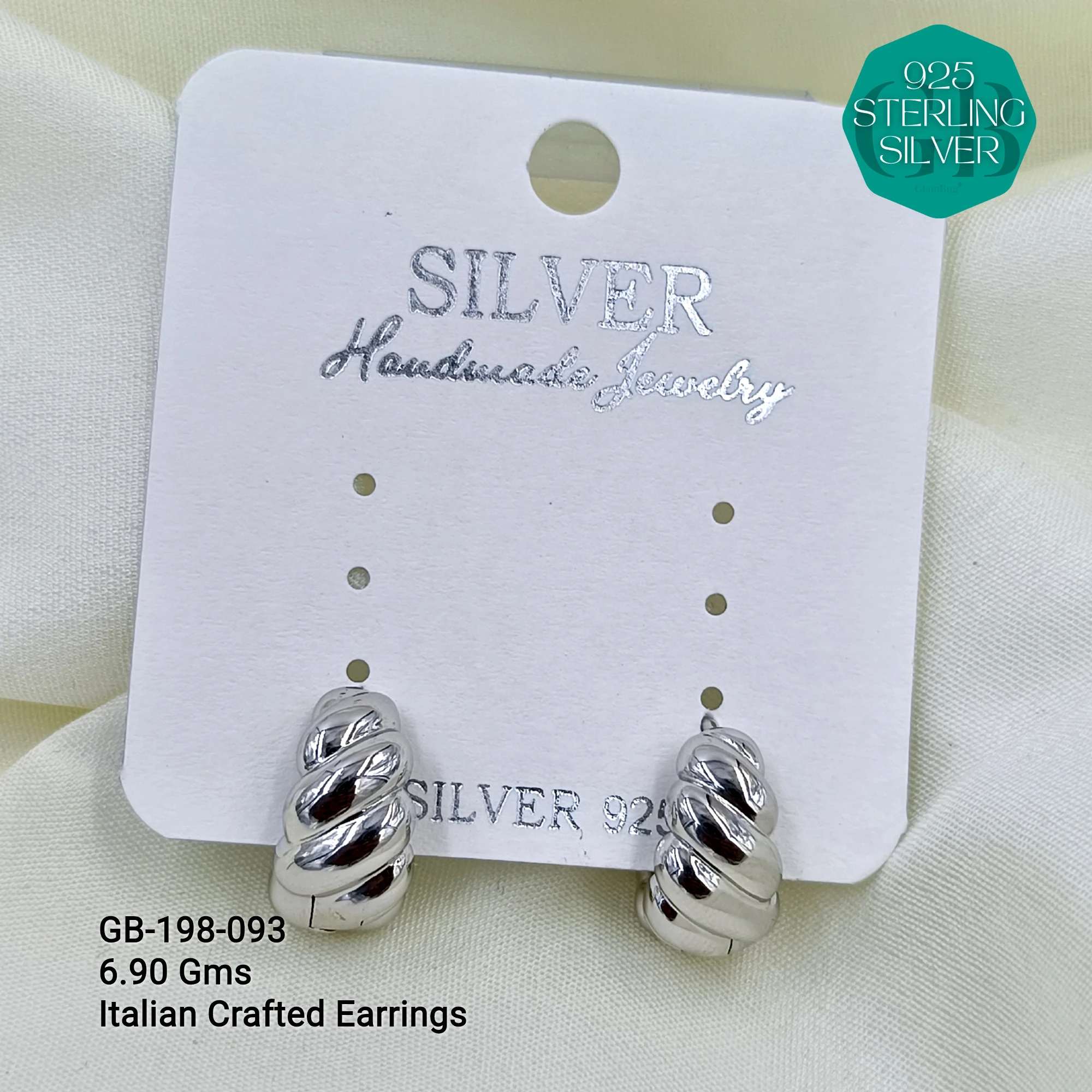 ITALIAN EARRINGS - NON STUDDED - Premium 925 Silver Jewellery - SKU: GB-198-093 - Hyderabad Silver Importers