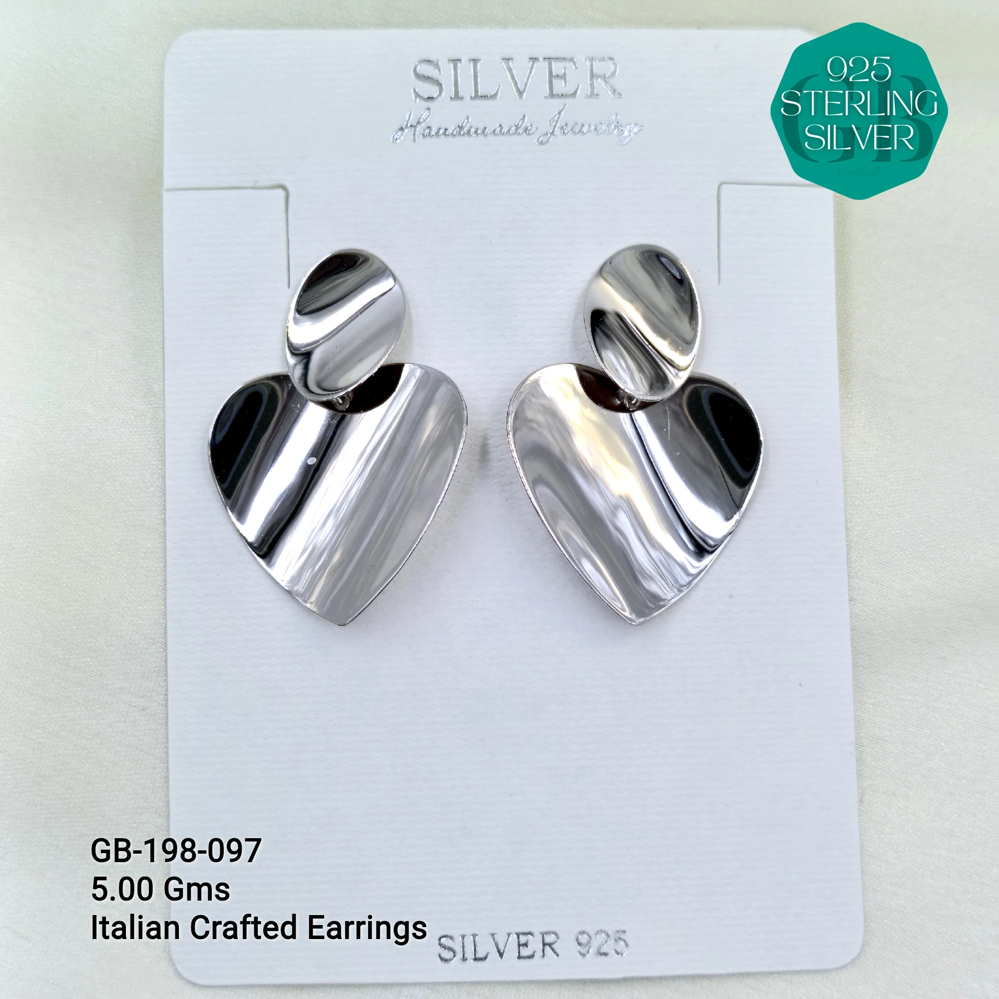 ITALIAN EARRINGS - NON STUDDED - Premium 925 Silver Jewellery - SKU: GB-198-097 - Hyderabad Silver Importers