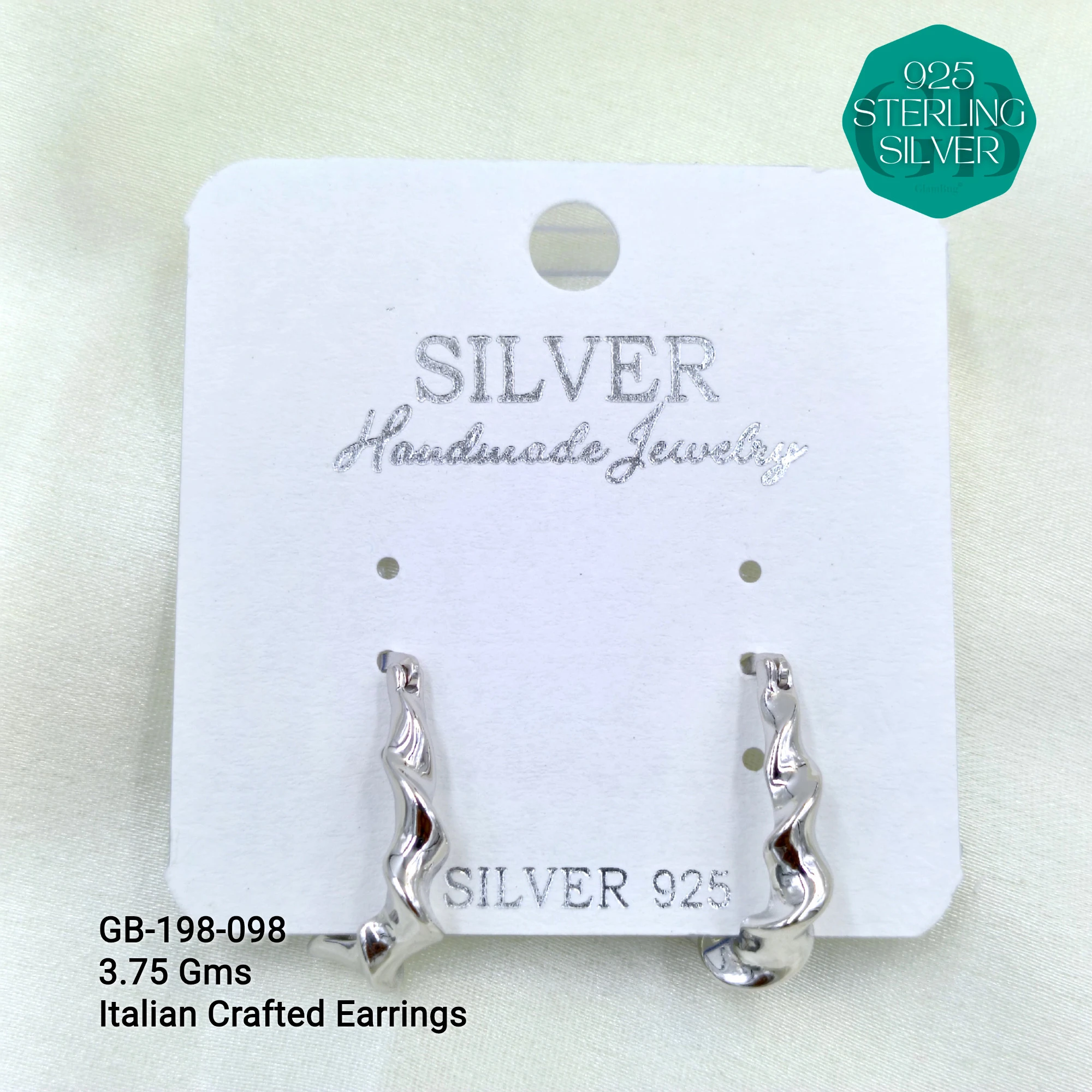 ITALIAN EARRINGS - NON STUDDED - Premium 925 Silver Jewellery - SKU: GB-198-098 - Hyderabad Silver Importers