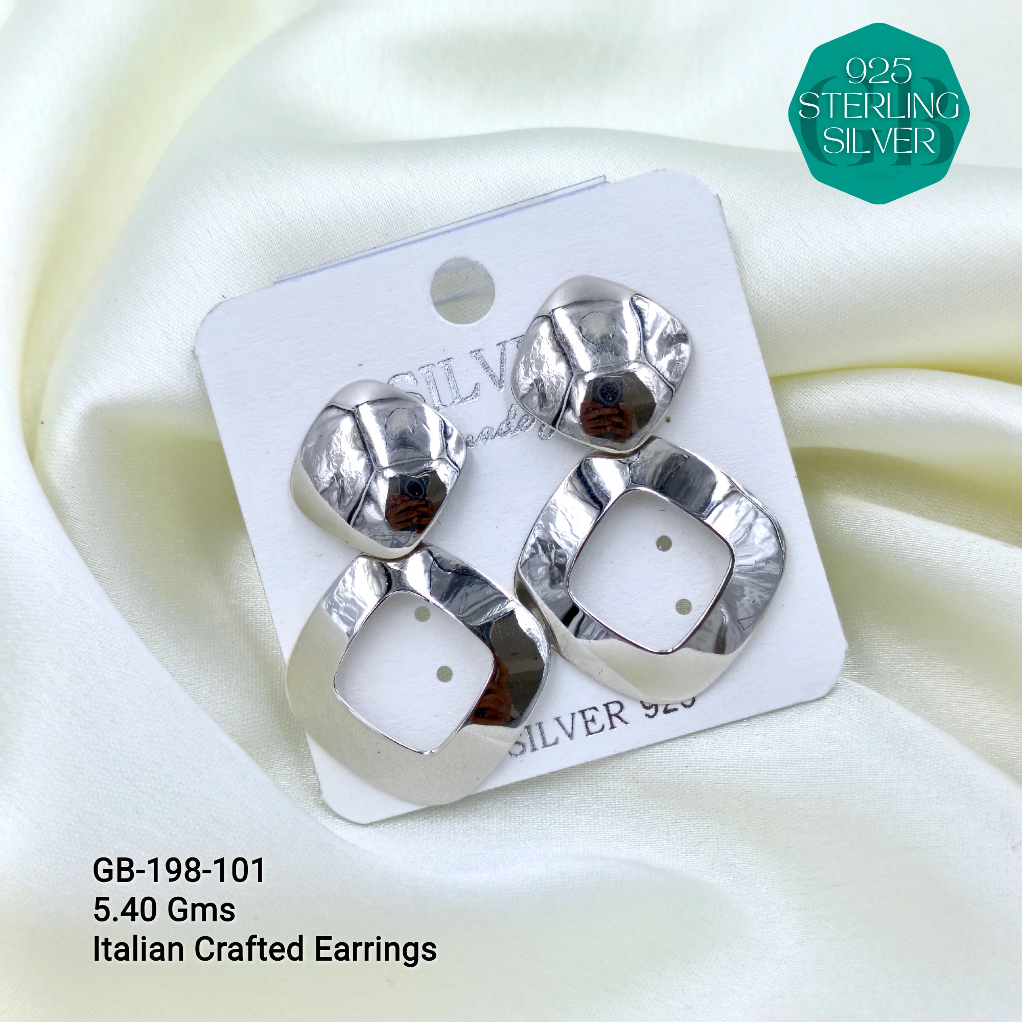 ITALIAN EARRINGS - NON STUDDED - Premium 925 Silver Jewellery - SKU: GB-198-101 - Hyderabad Silver Importers