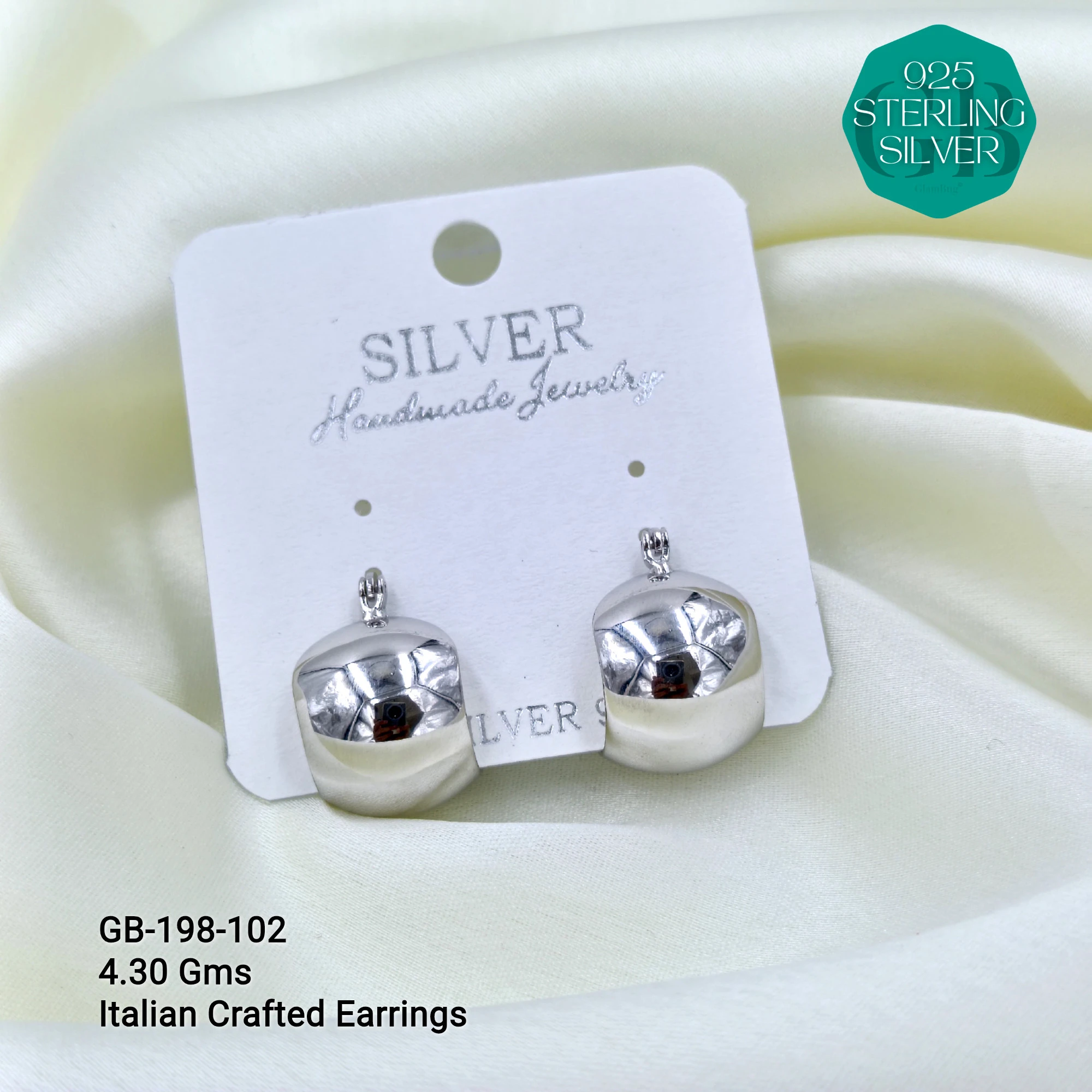 ITALIAN EARRINGS - NON STUDDED - Premium 925 Silver Jewellery - SKU: GB-198-102 - Hyderabad Silver Importers