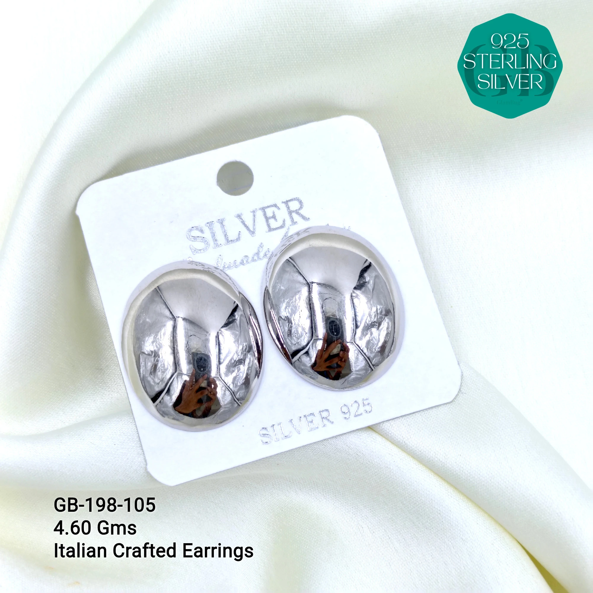 ITALIAN EARRINGS - NON STUDDED - Premium 925 Silver Jewellery - SKU: GB-198-105 - Hyderabad Silver Importers