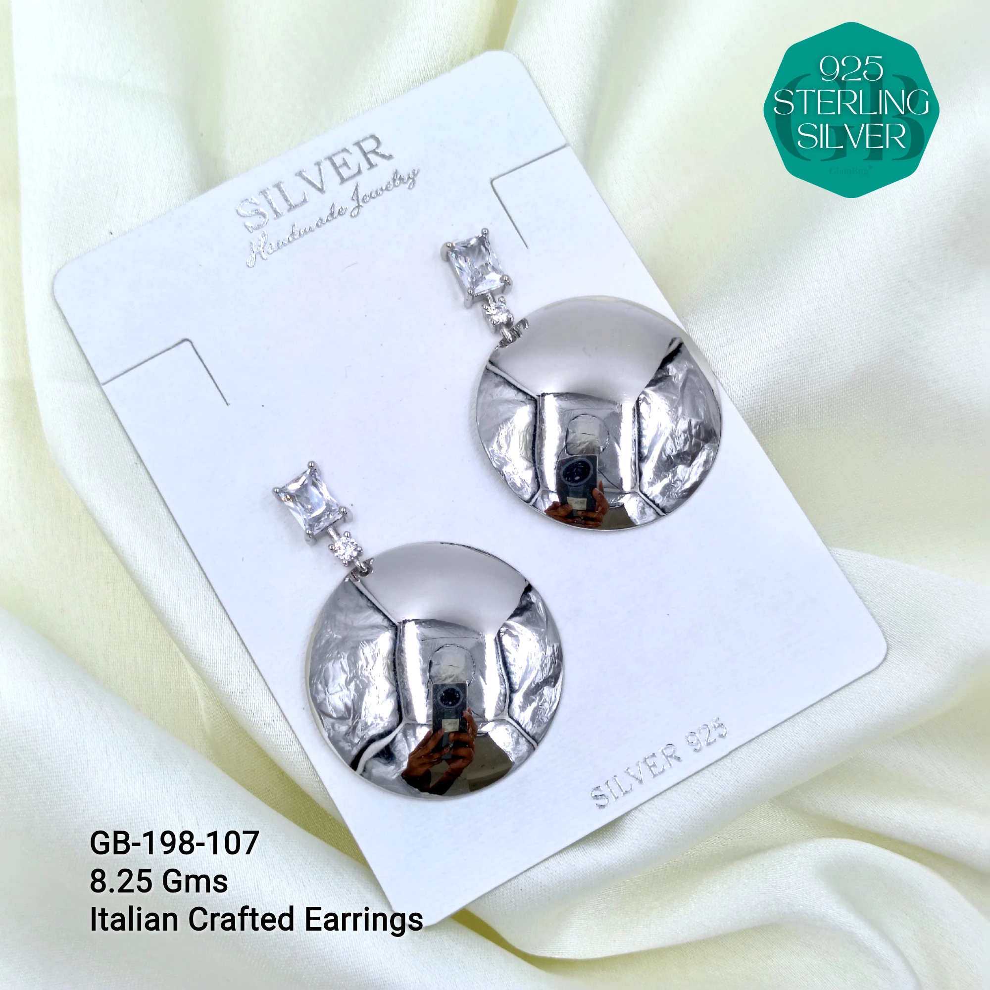 ITALIAN EARRINGS - NON STUDDED - Premium 925 Silver Jewellery - SKU: GB-198-107 - Hyderabad Silver Importers