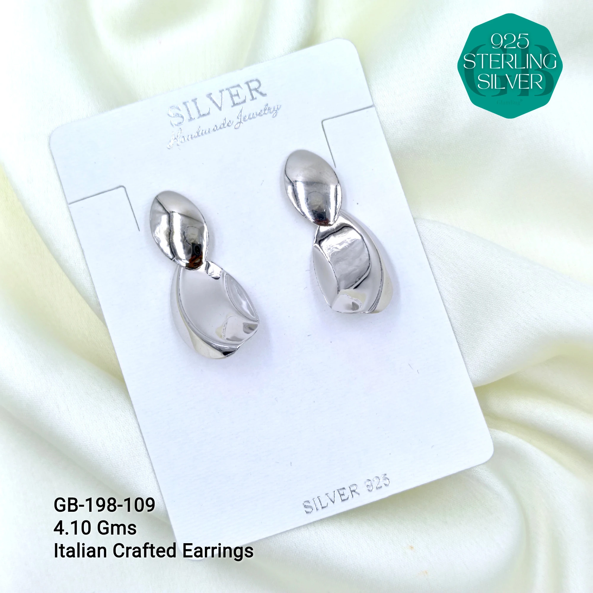 ITALIAN EARRINGS - NON STUDDED - Premium 925 Silver Jewellery - SKU: GB-198-109 - Hyderabad Silver Importers