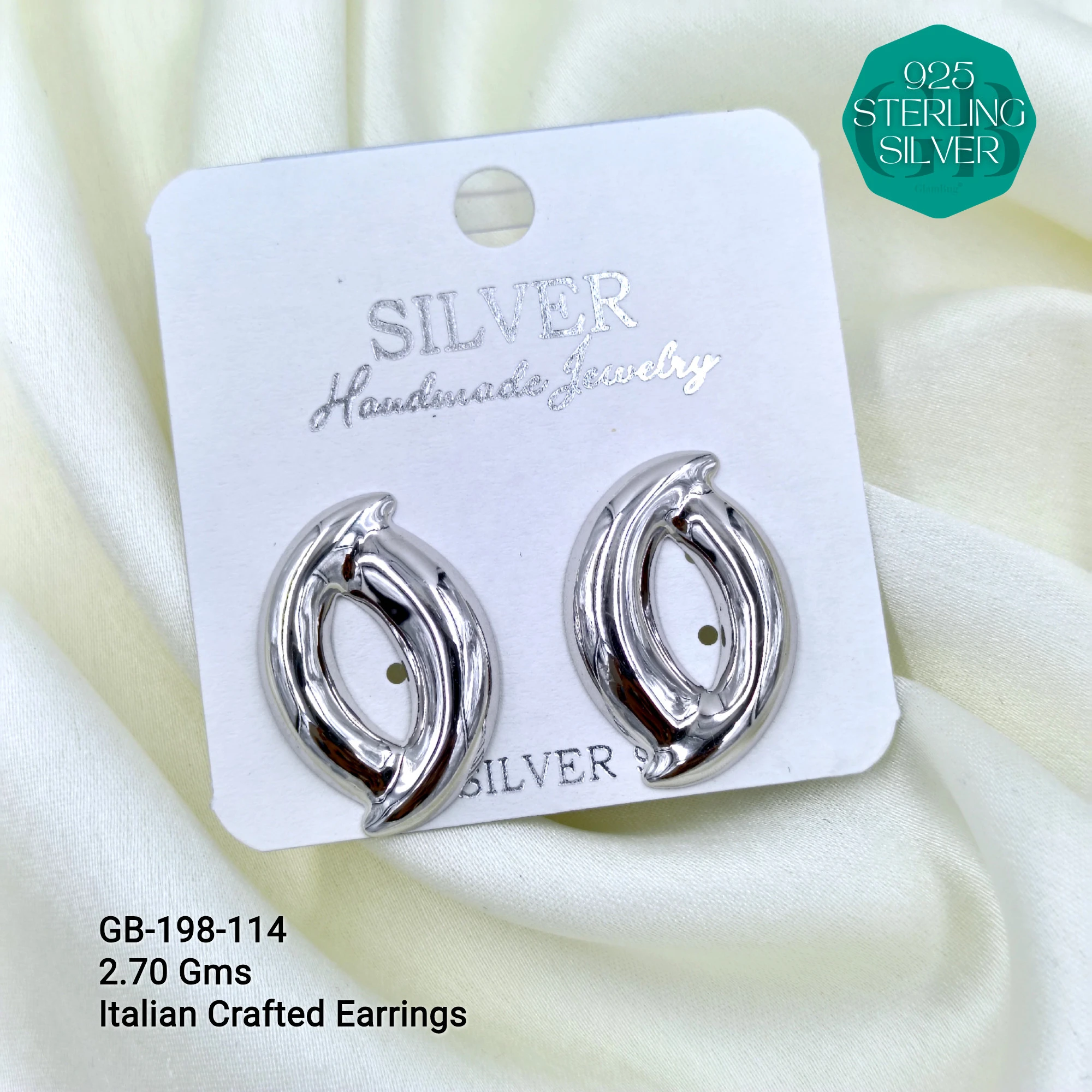 ITALIAN EARRINGS - NON STUDDED - Premium 925 Silver Jewellery - SKU: GB-198-114 - Hyderabad Silver Importers