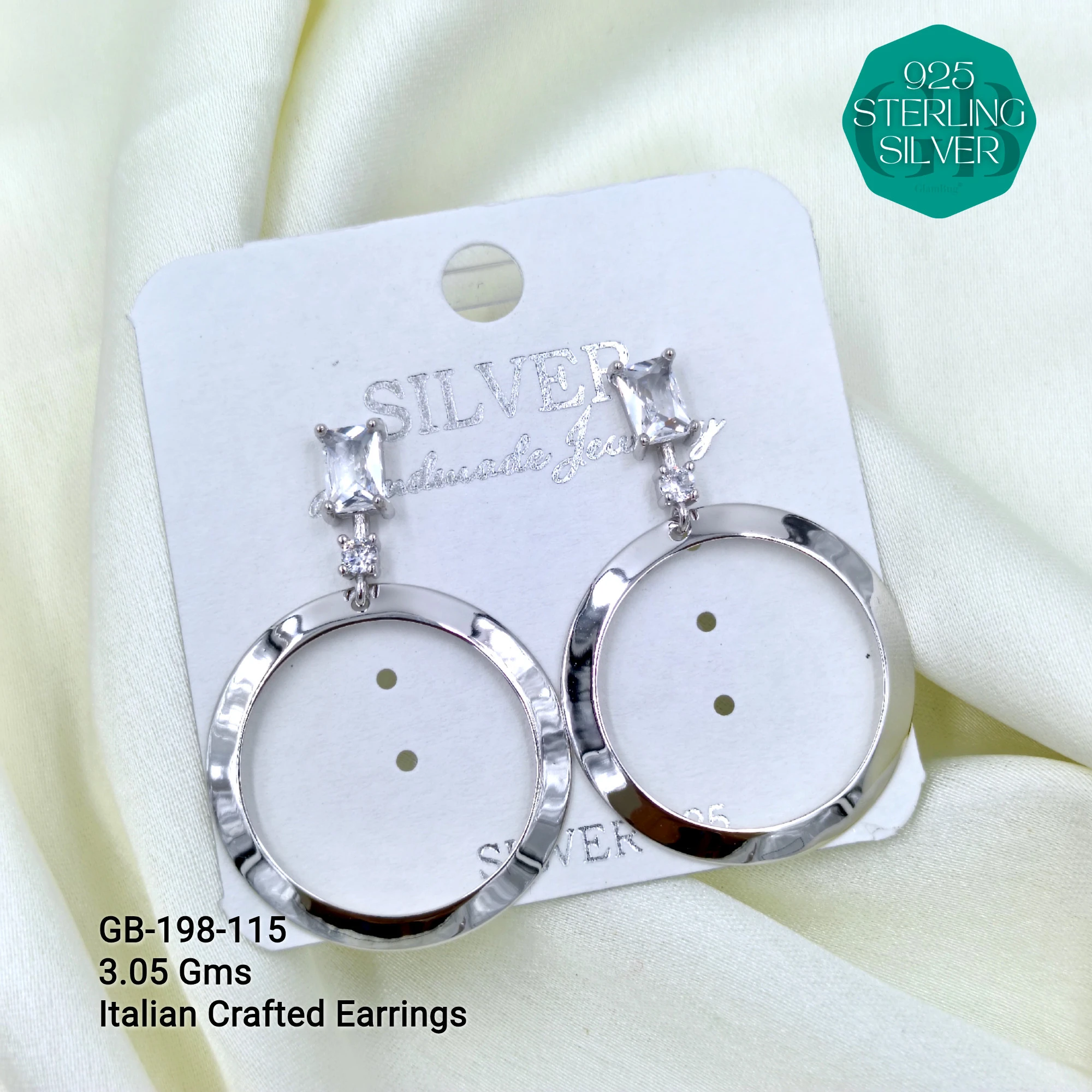ITALIAN EARRINGS - NON STUDDED - Premium 925 Silver Jewellery - SKU: GB-198-115 - Hyderabad Silver Importers